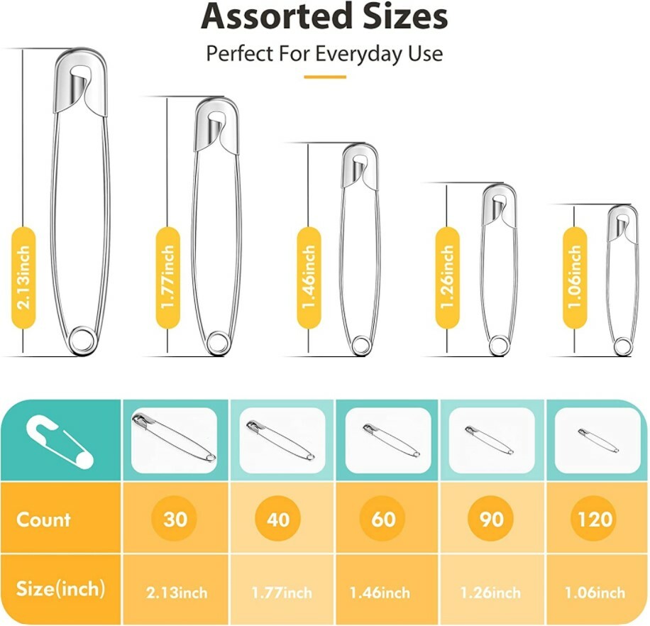 350 Pcs Safety Pins Assorted Sizes Safety Pins Set for Sewing Craft Cloth Large