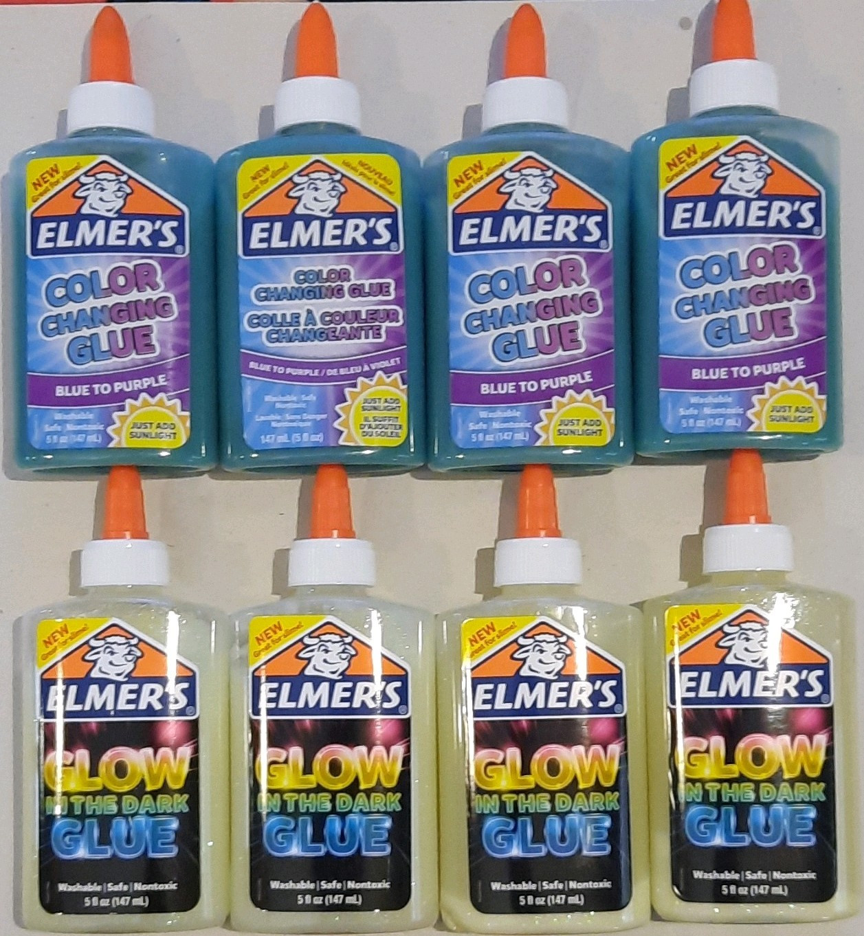 8 Count Elmer’s Color Changing Glue Blue to Purple & Glow in the Dark