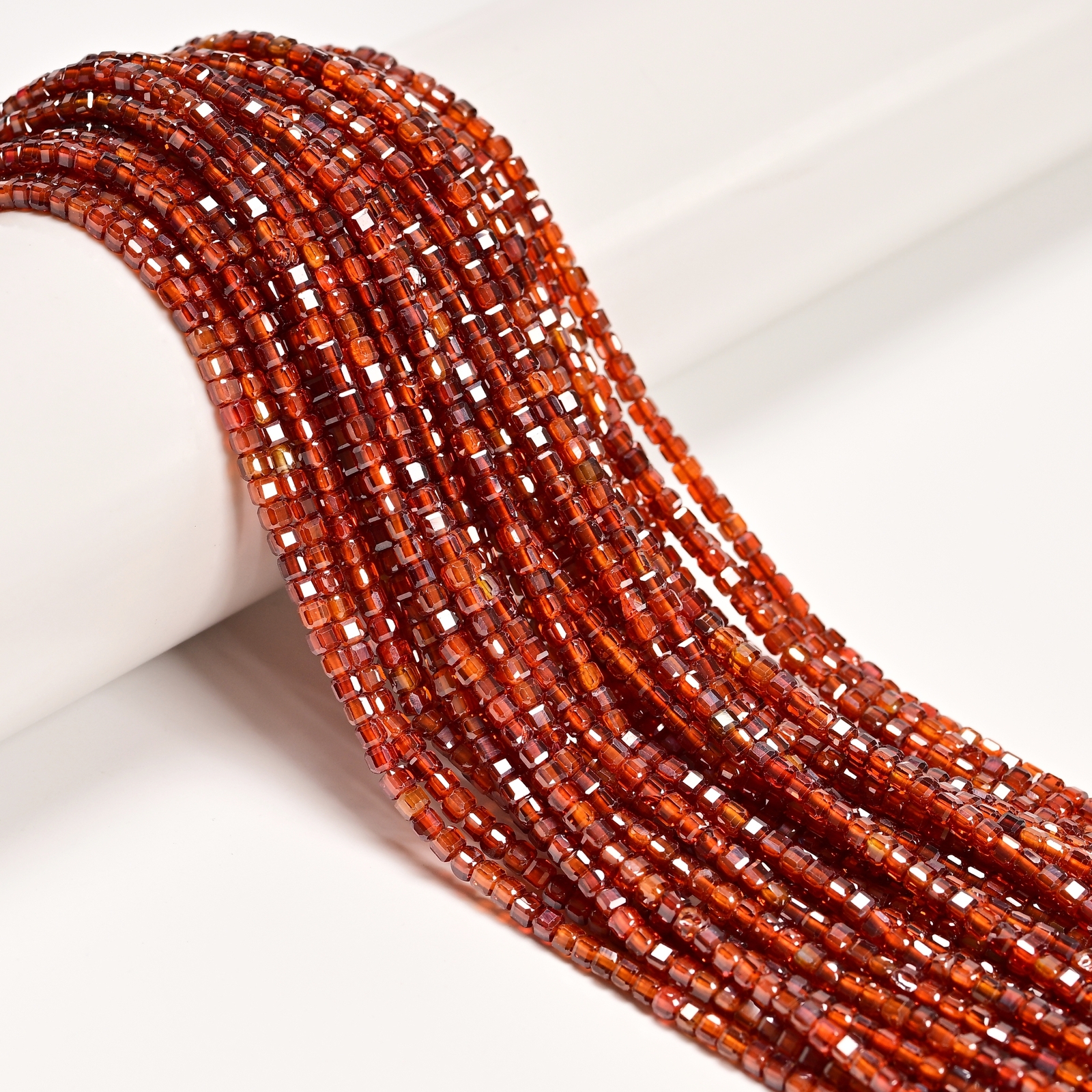 Hessonite Orange Cubic Zirconia Faceted Cube Beads Size 2-2.5mm 15.5” Strand