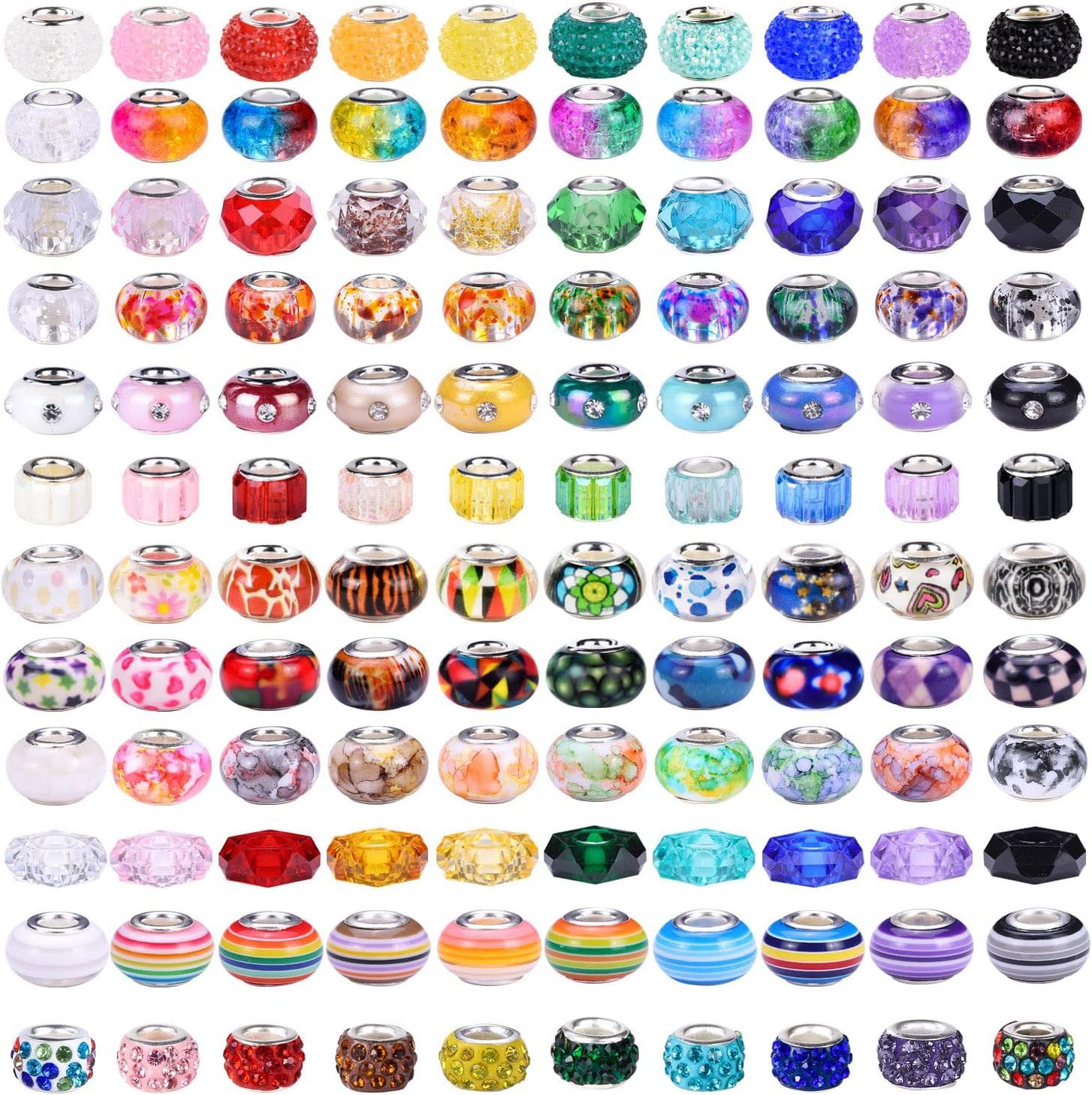 240 Pieces Assorted European Craft Beads Large Hole Lampwork Spacer Beads Colorf
