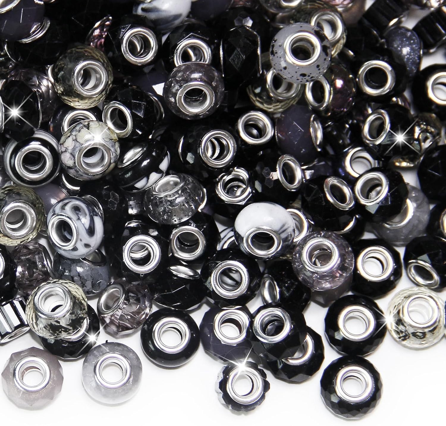 100 Pieces Large Hole Beads, Assorted European Craft Beads Black Big Hole Fai…