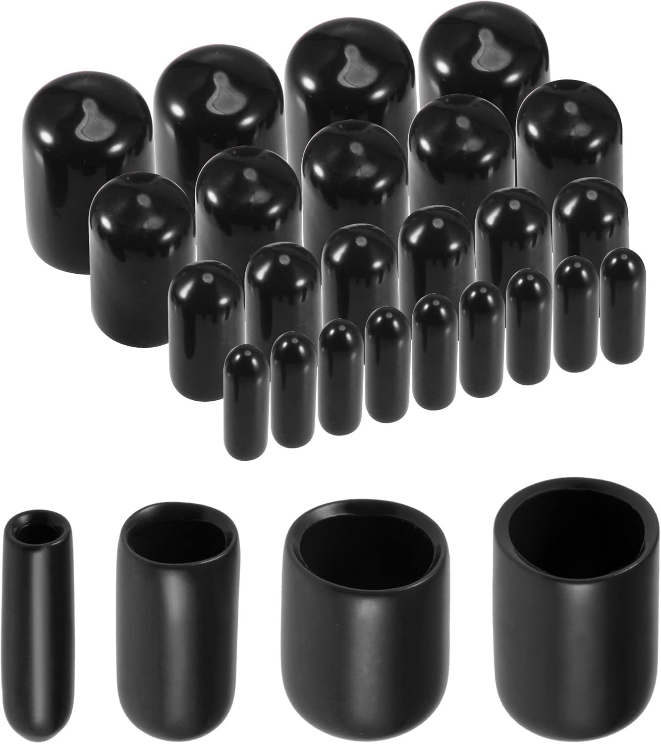 Versatile Black Vinyl Round End Caps (1/8″ to 1/2″) for Furniture Protection