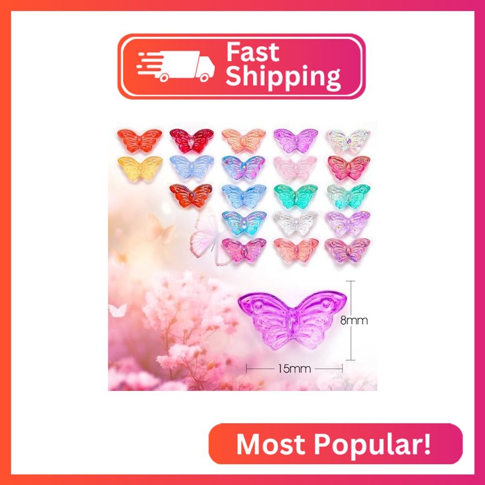 Mabor 100pcs Butterfly Crystal Glass Beads for Jewelry Making,Small Glass Beads(
