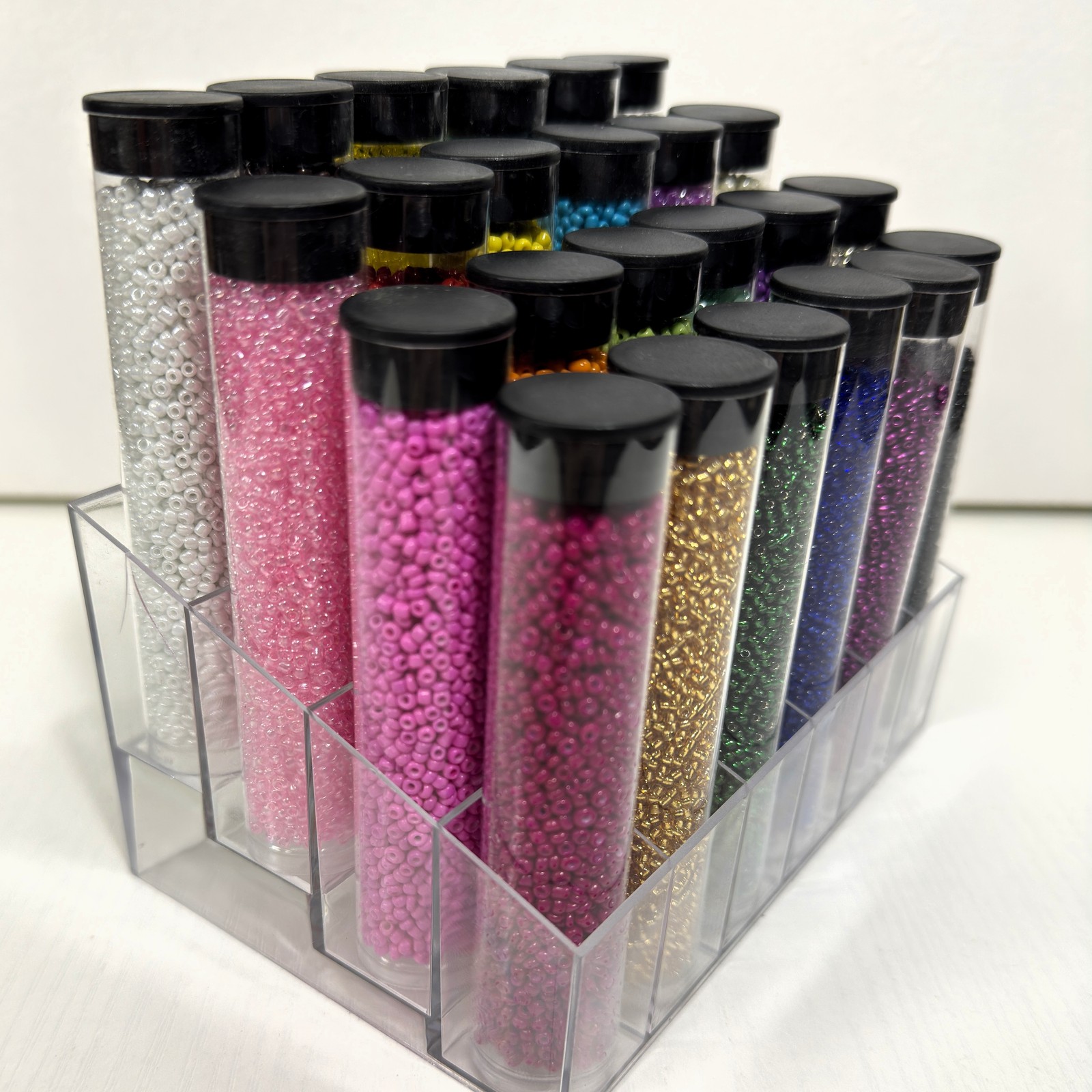 Bead Landing Multicolor Glass Seed Beads Set 24 Tubes & Stand 840g , 2-2.4mm NEW