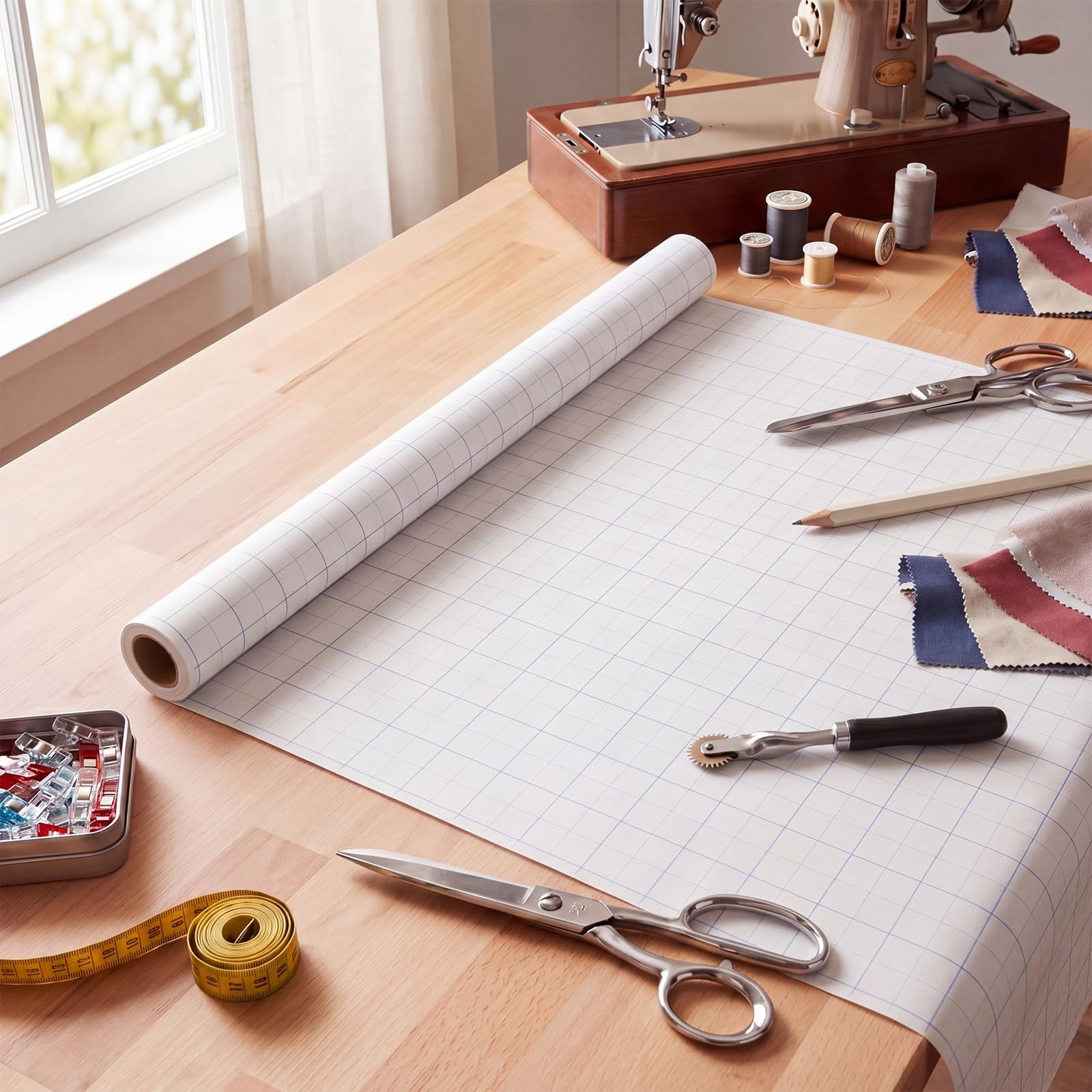 White Grid Pattern for Sewing 36 Inch x 20 Yards Grid Graph Tracing Roll for