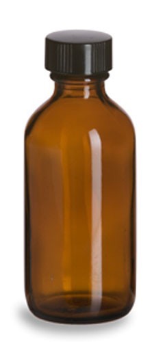 12 (Twelve) 1 oz Amber Glass Boston Round Bottles + Black Screw Top