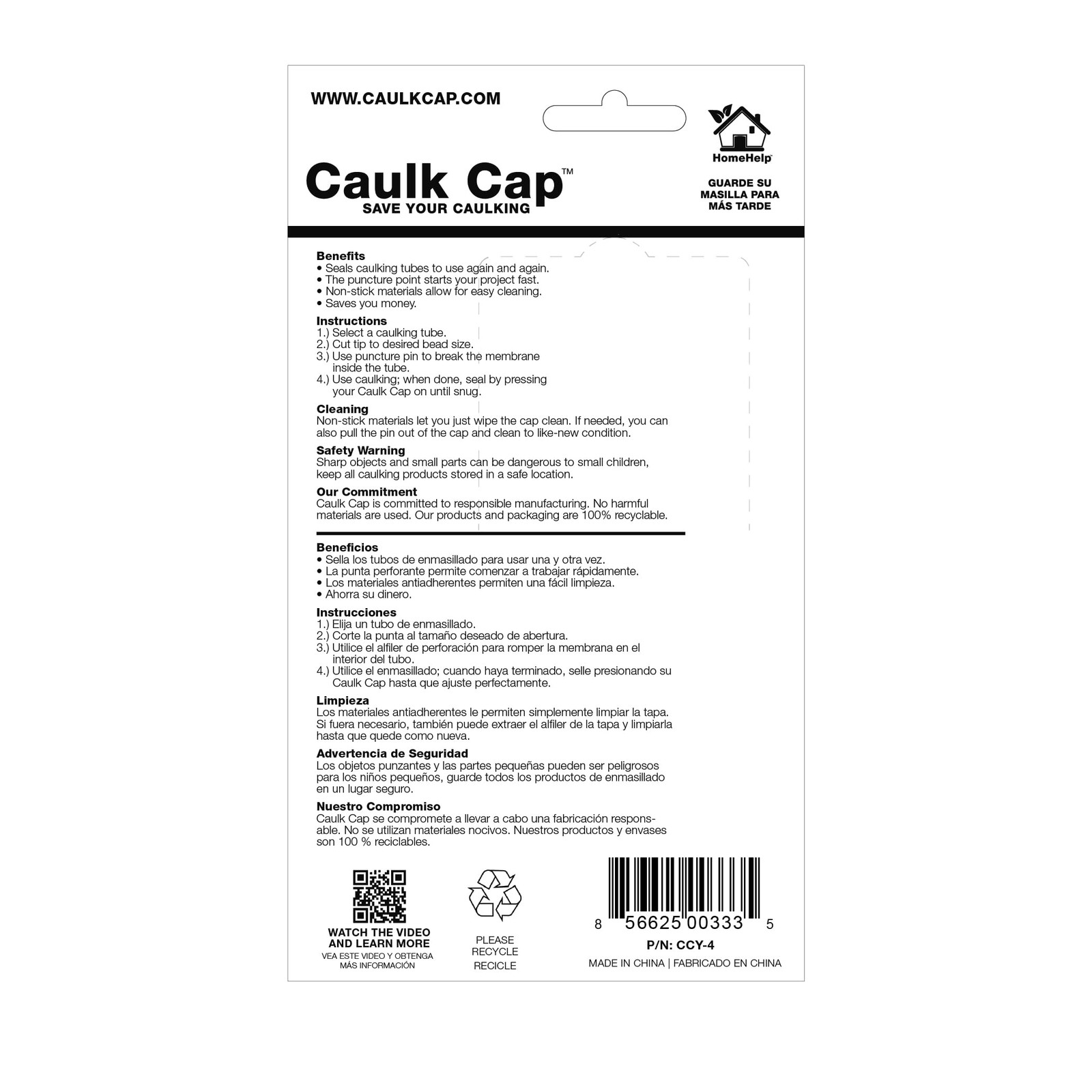 Caulk Cap CCY Saver Series, Reusable Tube 10 ounces, yellow