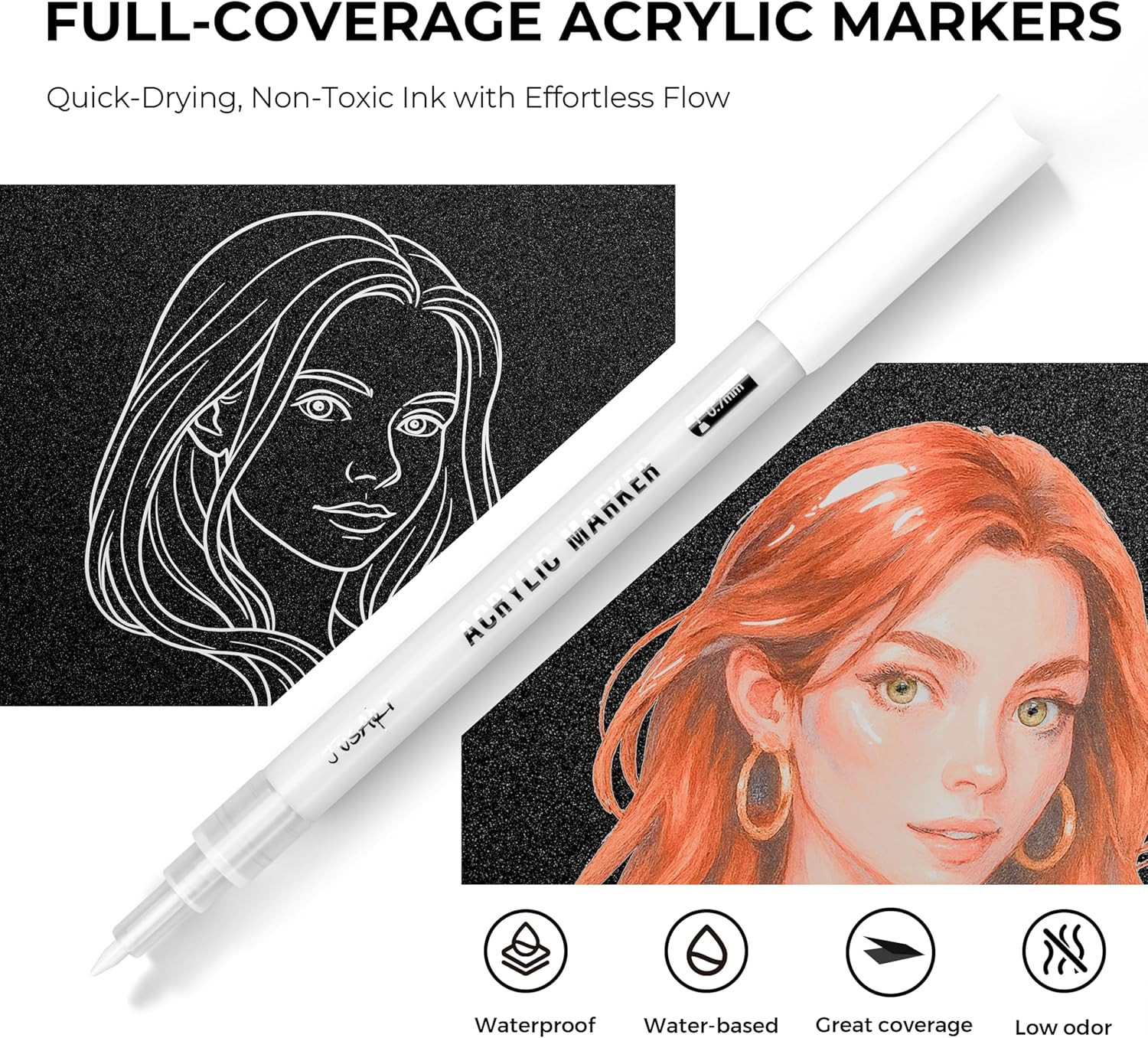 White Acrylic Paint Markers 6 Pack 0.7mm Fine Tip Pens for Glass Wood Metal