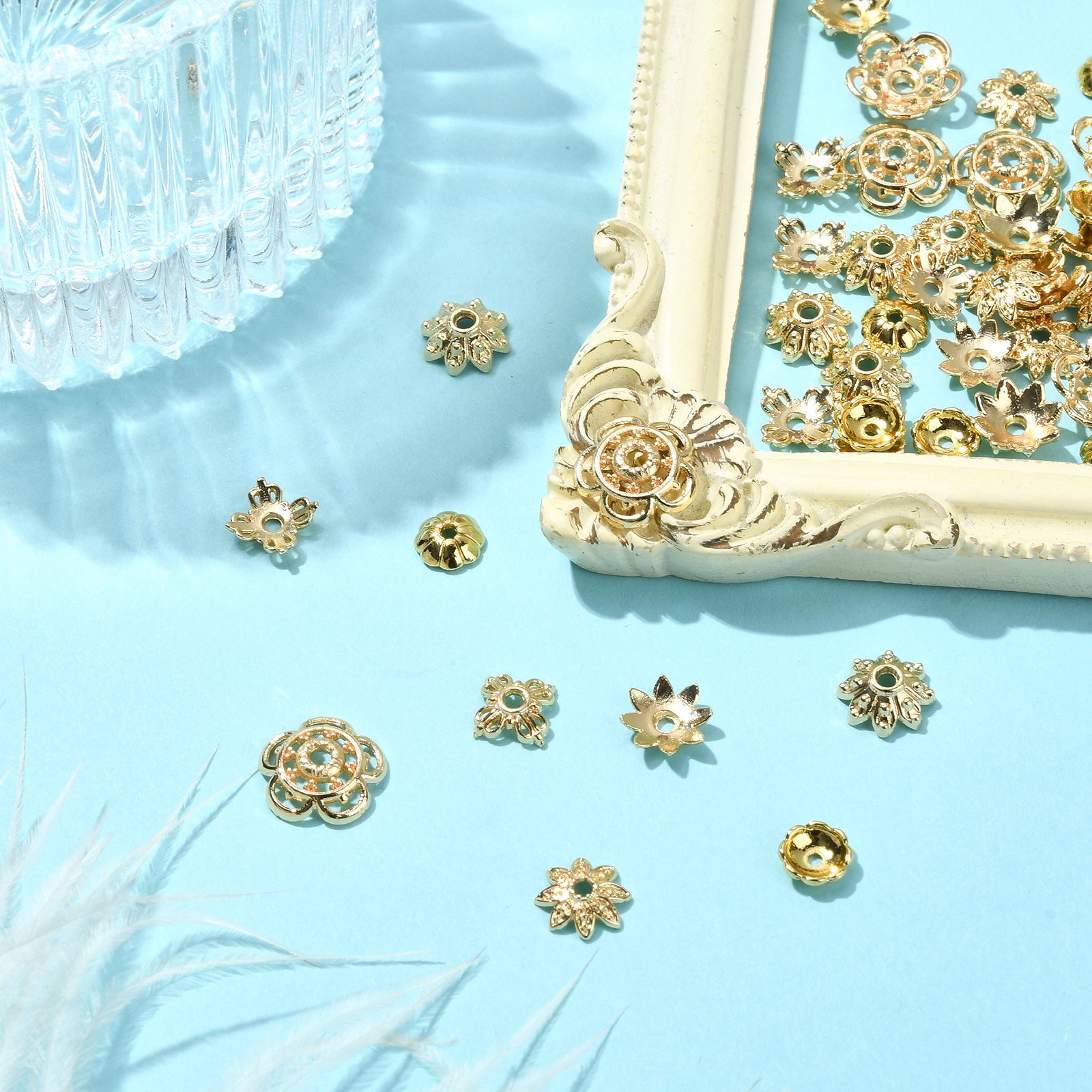 50x Alloy Golden Flower Bead End Caps Spacer Beads for DIY Jewelry Making