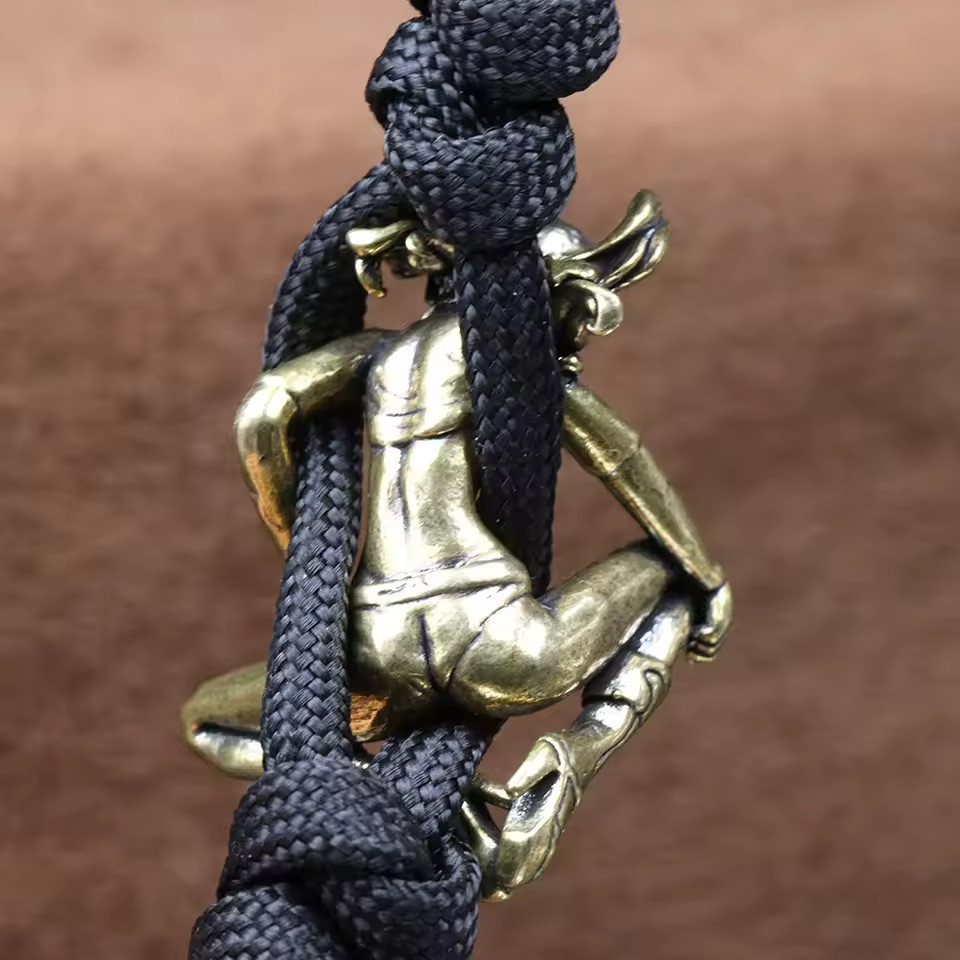 Vintage Brass Beauty Girl EDC Paracord Knife Beads Lanyard DIY Pendant Keychain