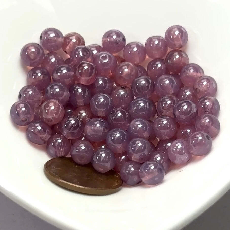 Czech Pressed Druk Round Smooth Glass Beads 6mm Purple Opal 80 pieces CL074