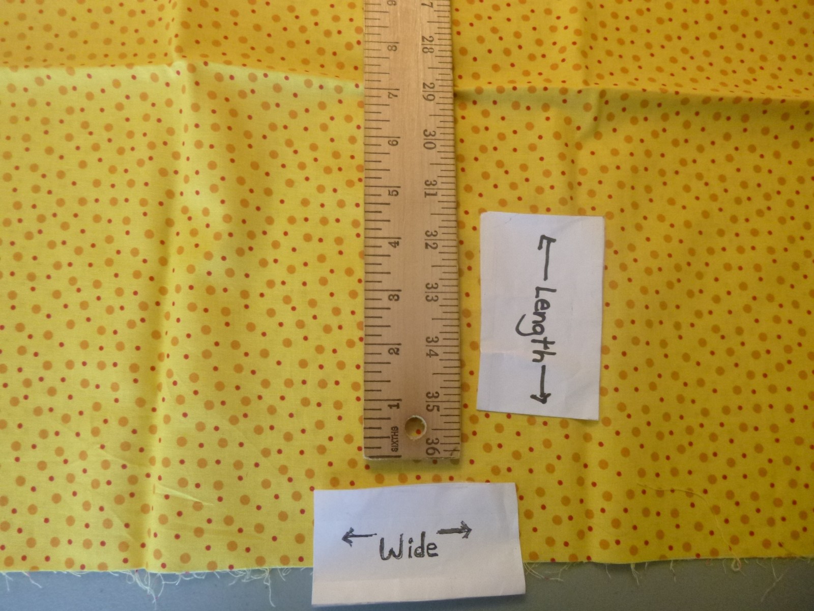 Yellow and Red Dots on Yellow Cotton Fabric 44 inches wide x 36 inches long