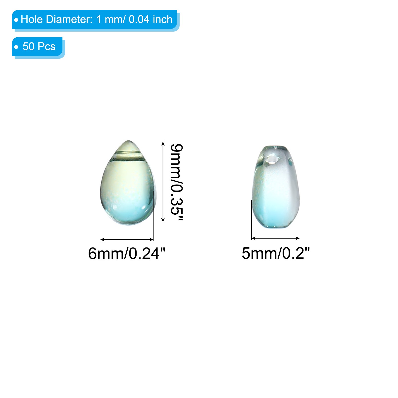 Teardrop Czech Glass Beads, 50 Pcs Bohemia Beads, Clear Green, 6x9mm