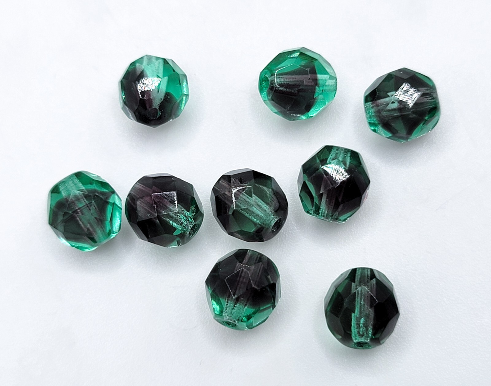 Emerald Purple Uranium Glass Beads Bicolor 4mm 6mm 8mm Czech Fire Polished 10pcs