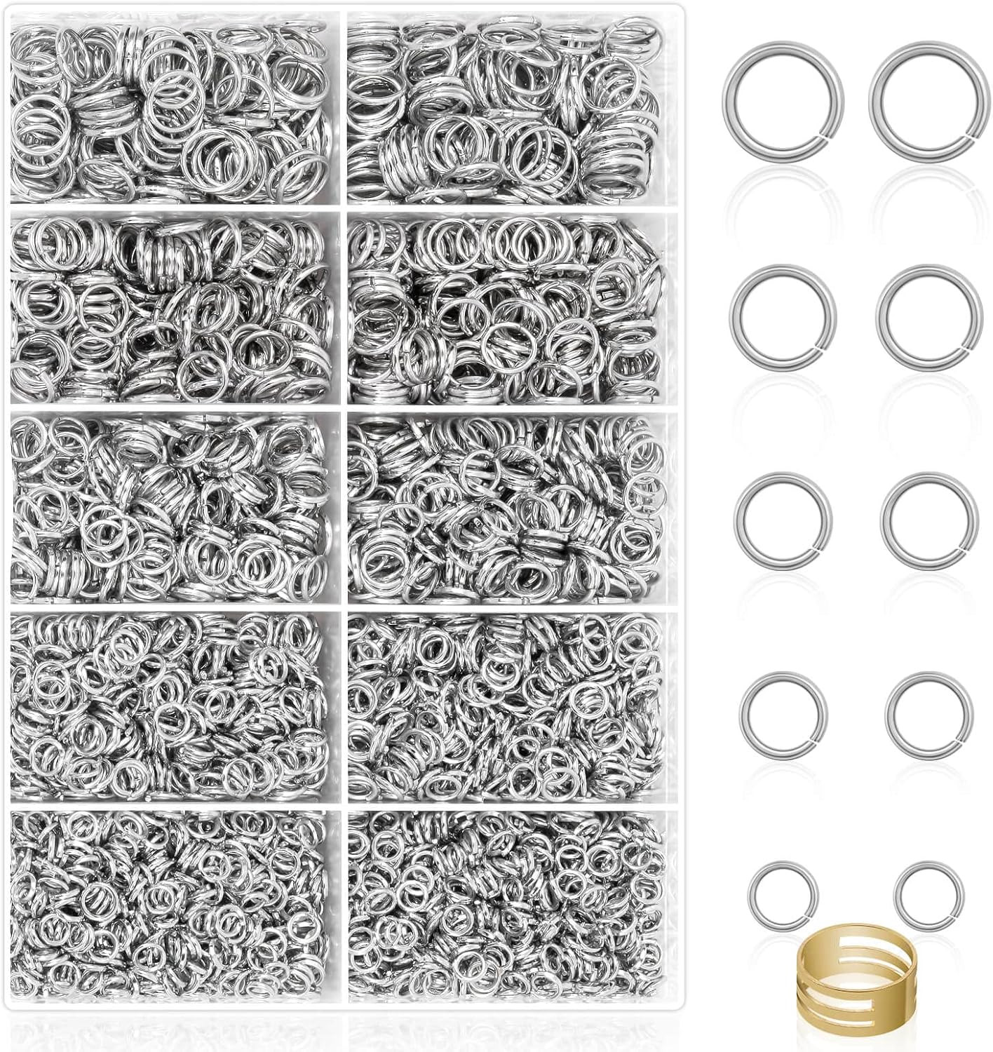 4600PCS Silver Jump Rings w Open/Close Tools for Jewelry Making Assorted Sizes