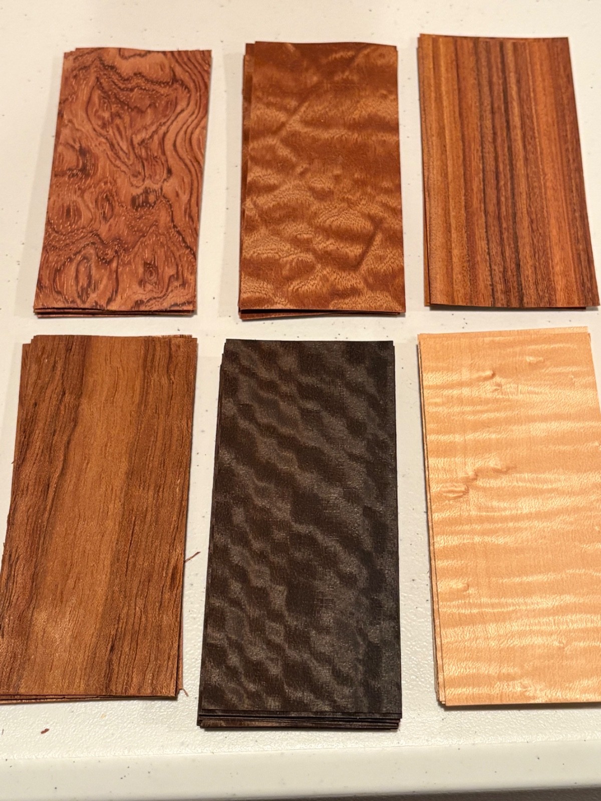 100 Piece Exotic Fingerboard Wood Veneer tech deck 4.5″ x 2″ 1/42″ thickness