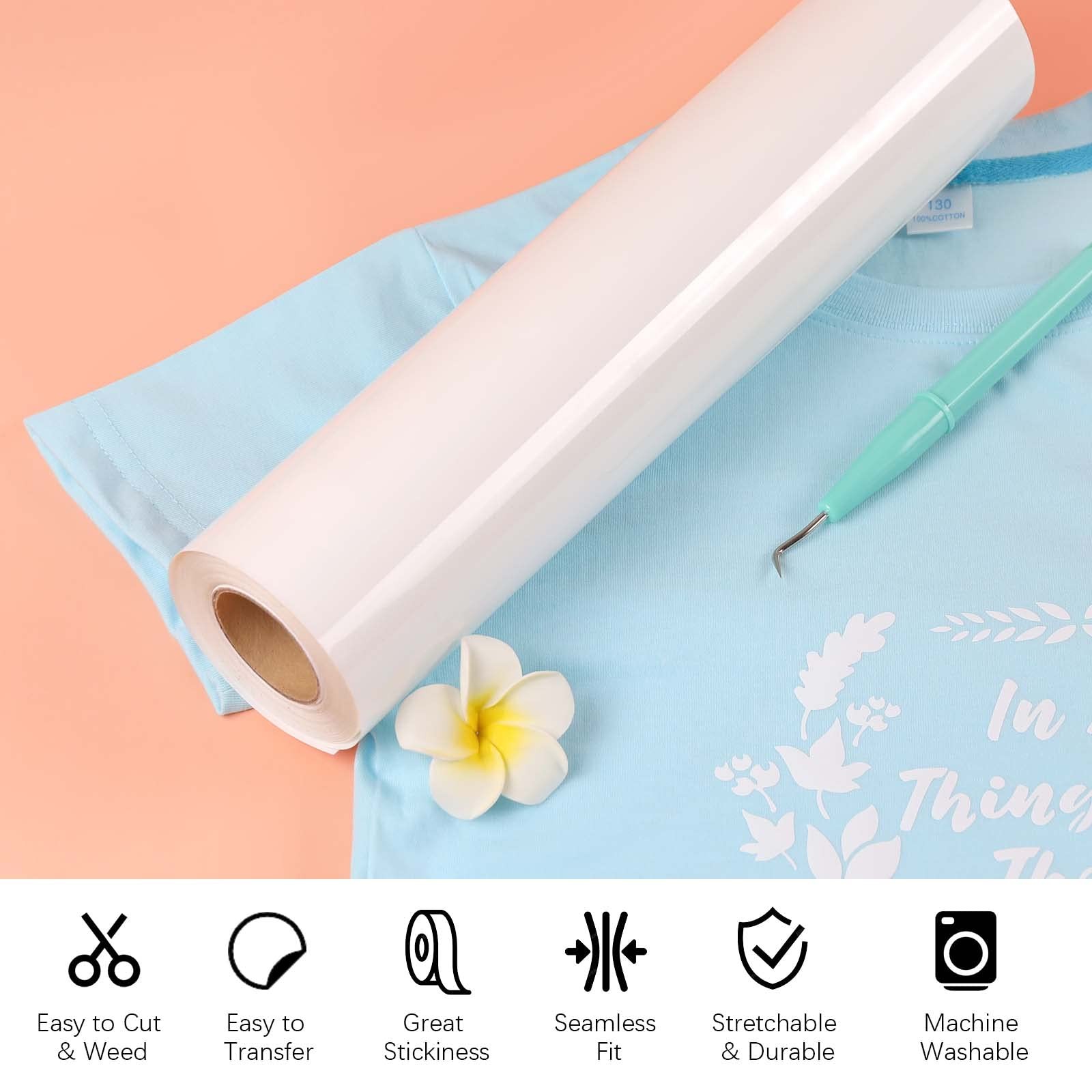 White Heat Transfer Vinyl 12X20ft Easy Cut Weed For T Shirts Bags And More