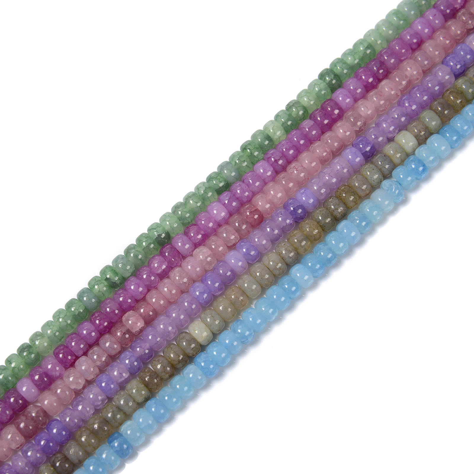 Multi Color Crackle K9 Crystal Glass Smooth Rondelle Beads 4x6mm 15.5″ Strand