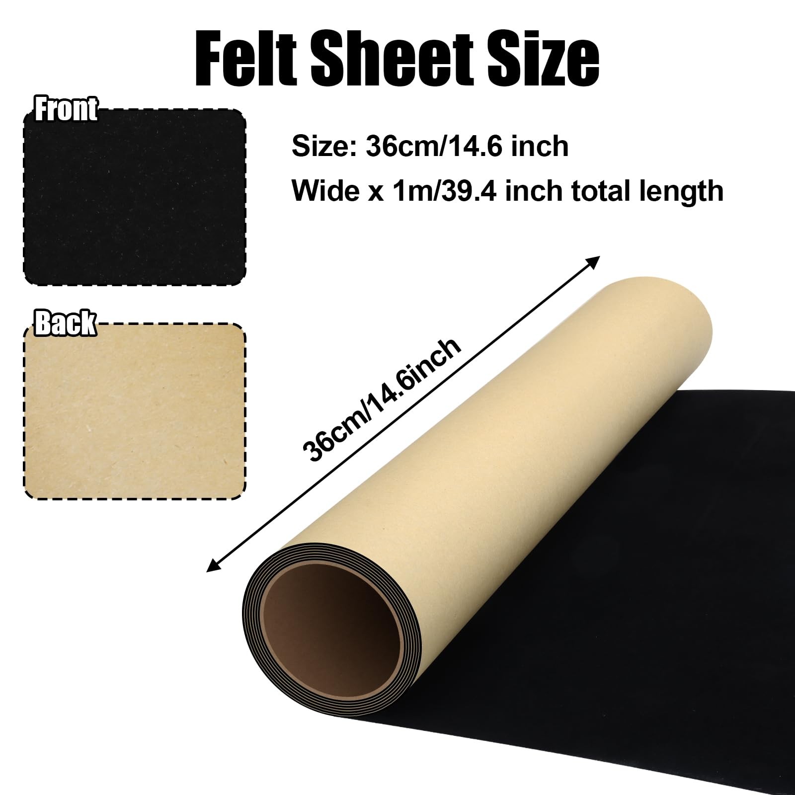 Biaungdo Self Adhesive Felt Sheets, Black Sheet 14.6 x 39.4 Inch,