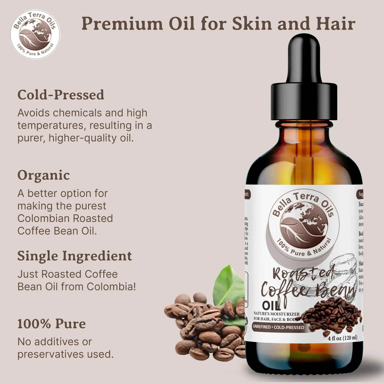 Roasted Coffee Bean Oil 8oz – Pure, Cold-Pressed, All-Natural Oil for Beauty & W