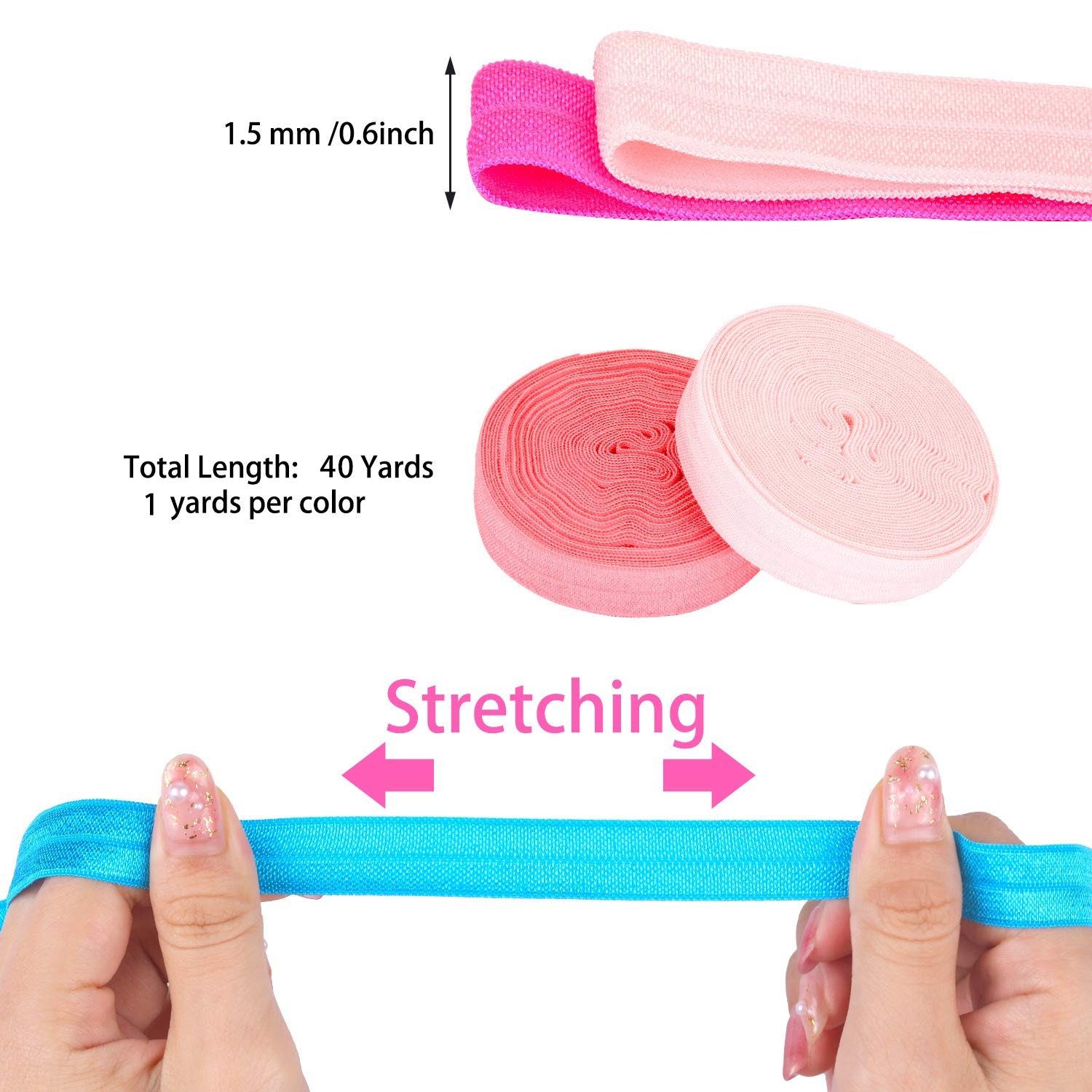 40 Yards Fold over Elastic Solid Color Trim Elastic 40 Colors Ribbon Sewing S…