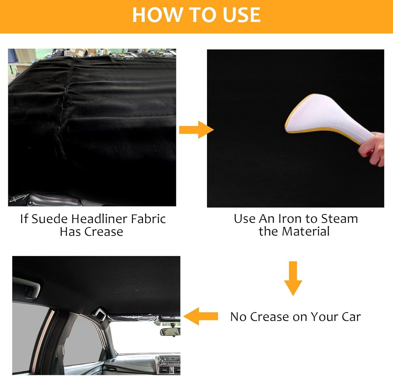 48″x60″ Black Headliner Fabric Suede Car Roof Liner Sagging Ceiling Upholstery