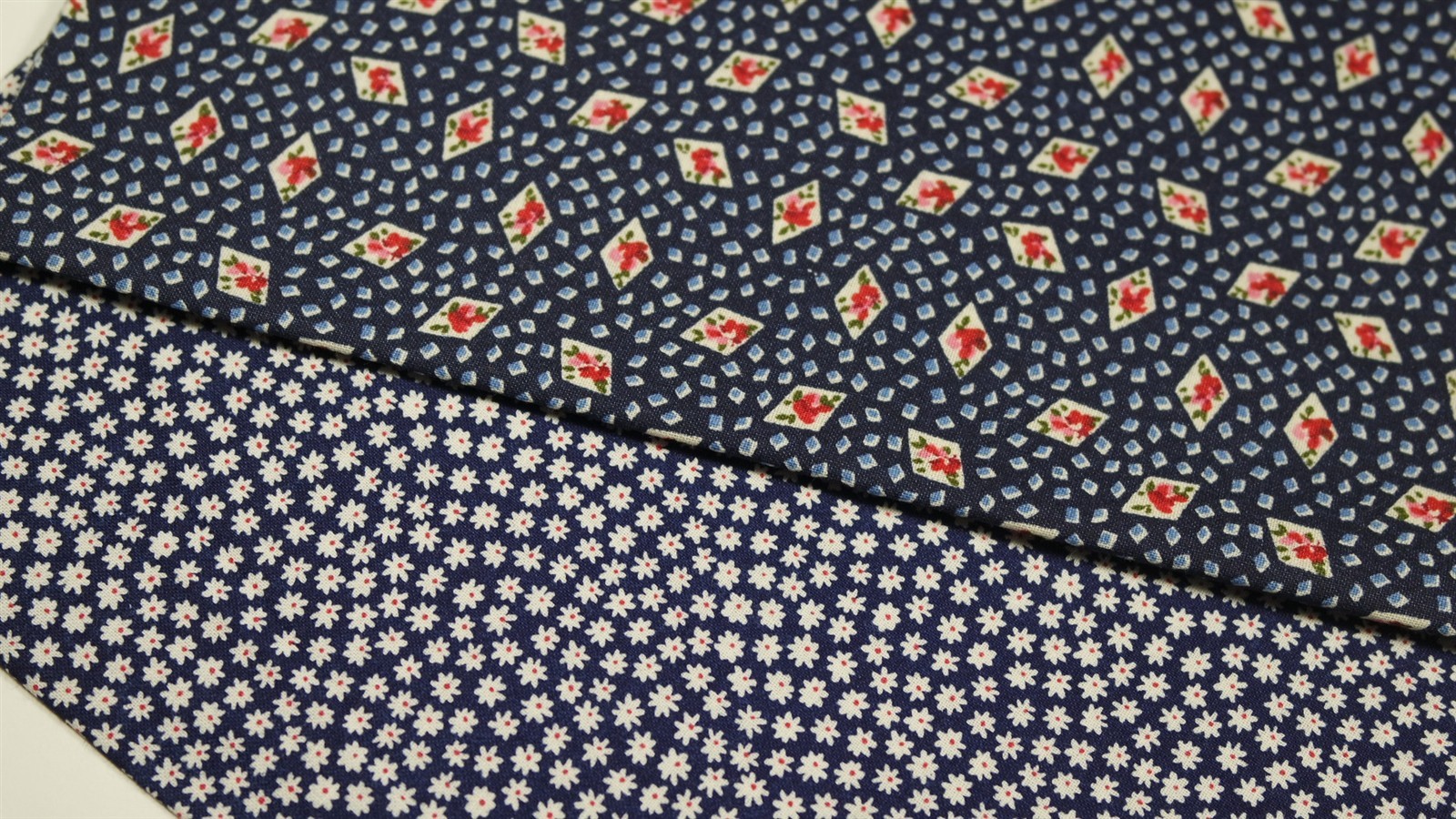 Indigo Navy Vintage Blue Calico Floral Dot Stripe Vintage Quilt Fabric Scrap Lot