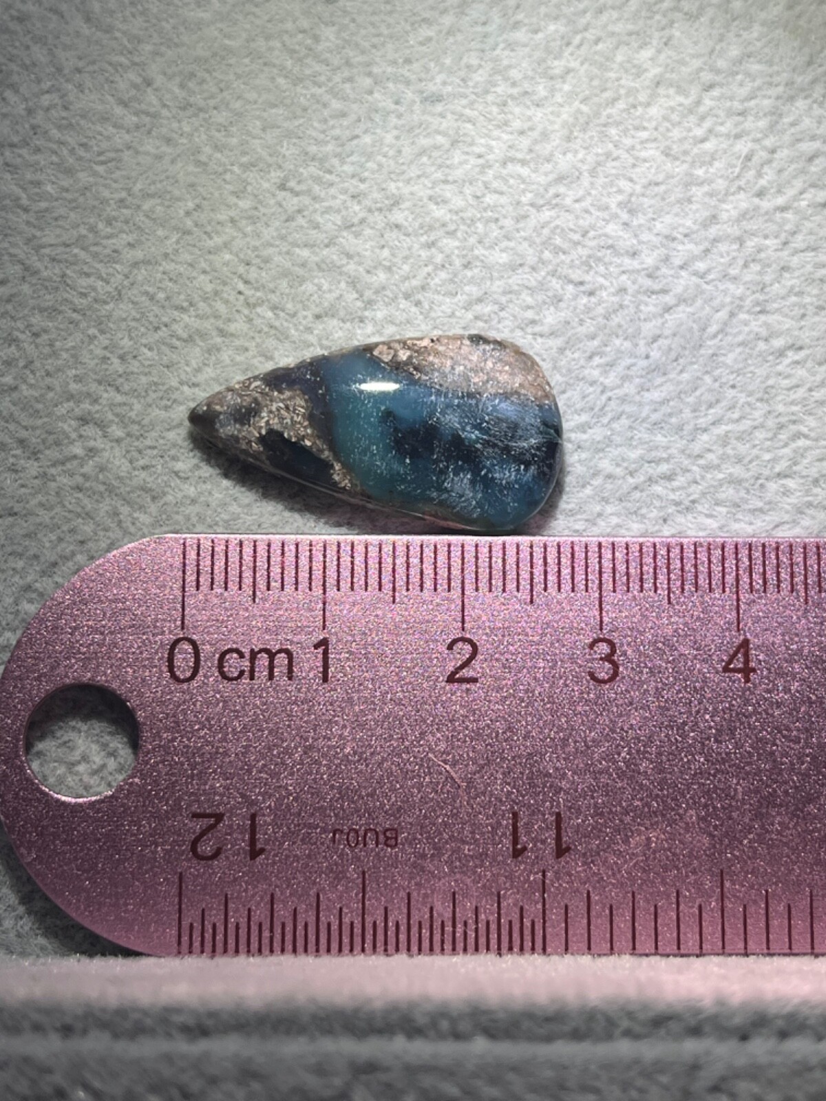 Needles Blue Agate 13.1 Cab in Rhyolite Porphyry Pear tear drop Blue Danube , AZ