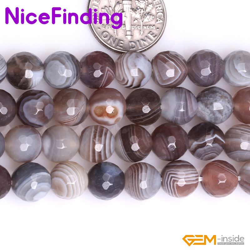 Natural Botswana Agate Round Faceted Beads Jewelry Making 15” 6mm 8mm 10mm 12mm