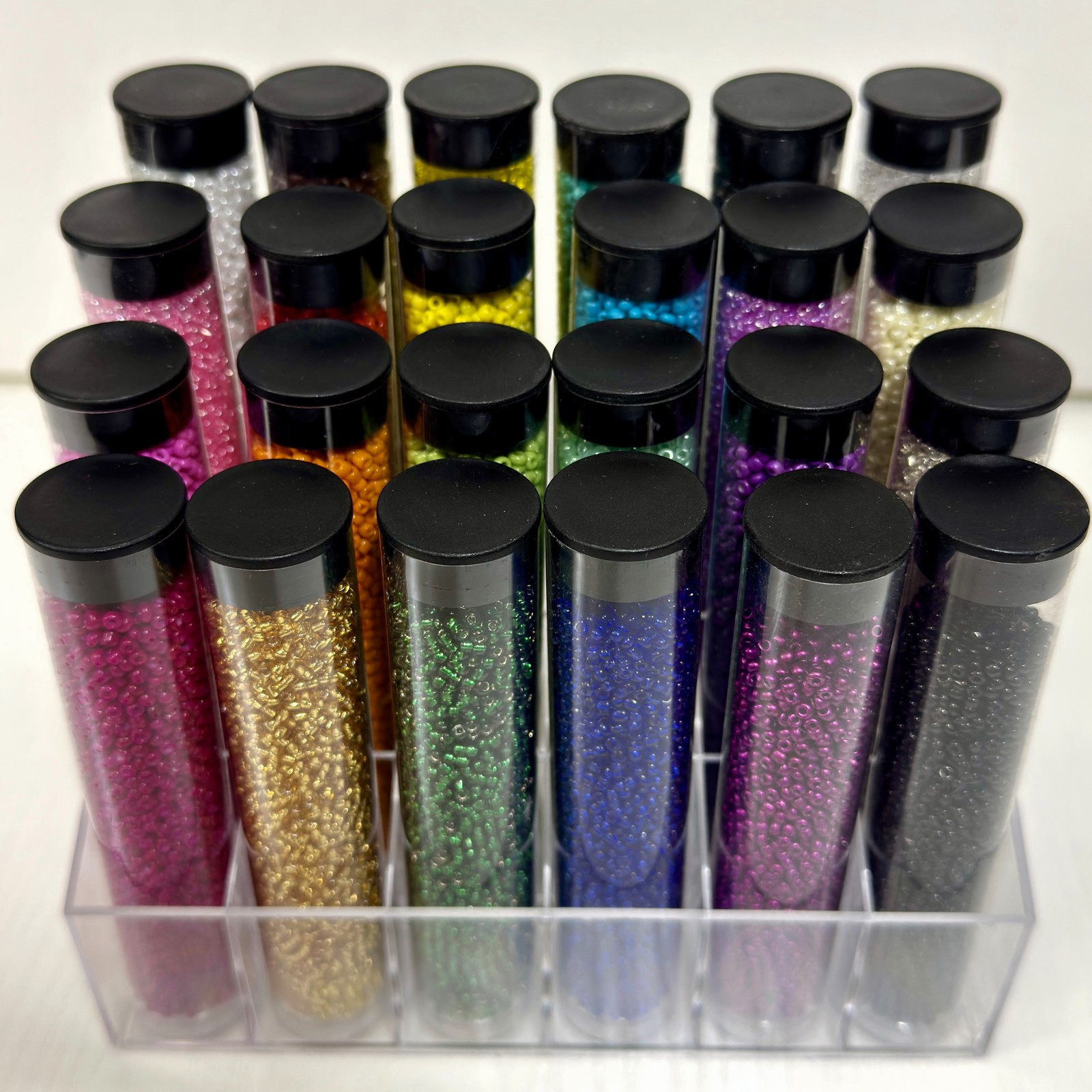 Bead Landing Multicolor Glass Seed Beads Set 24 Tubes & Stand 840g , 2-2.4mm NEW