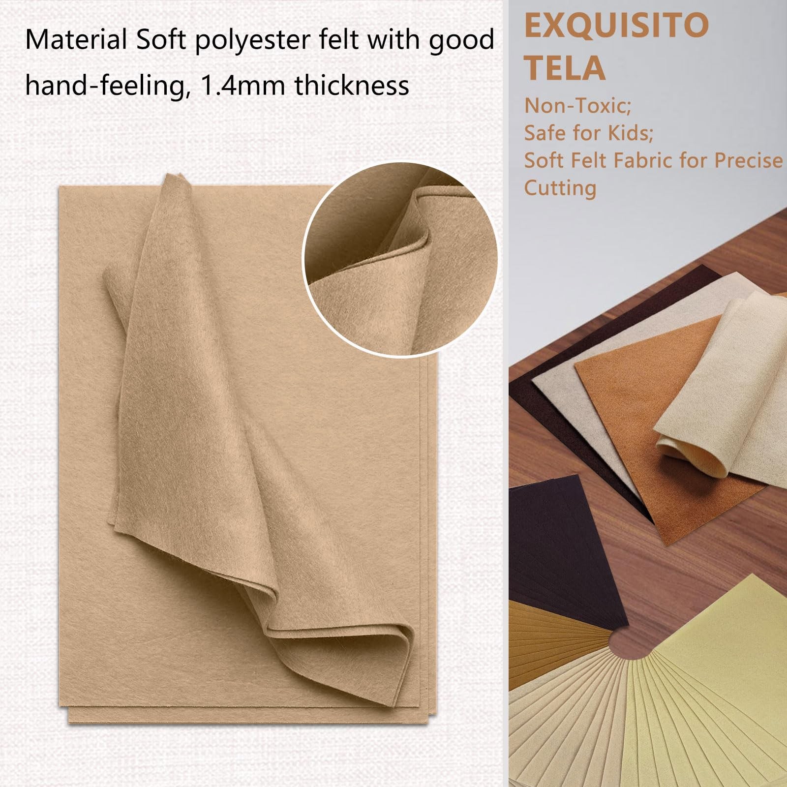 Soft Felt Sheets, 8×12 inches Assorted Craft Fabric, 1.4mm Brown Series