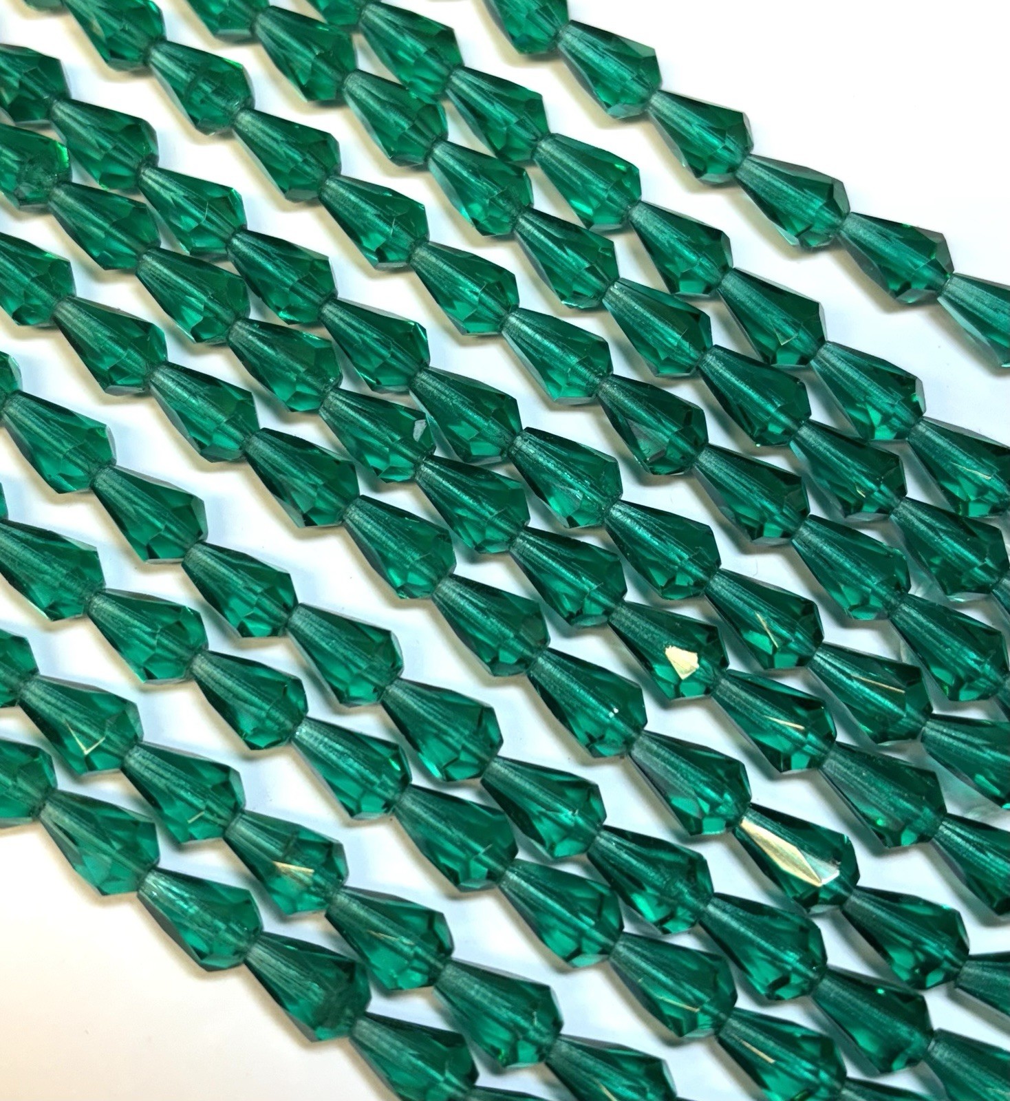 25 Deep Teal Czech Glass Faceted Bell Teardrop Beads 10x7mm