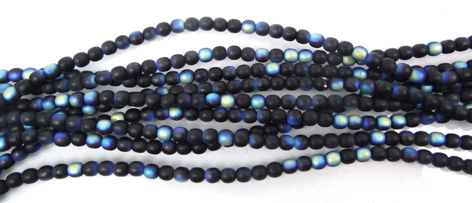 100 Czech Glass Round Beads – Matte/AB Black / Jet 4mm moonstone