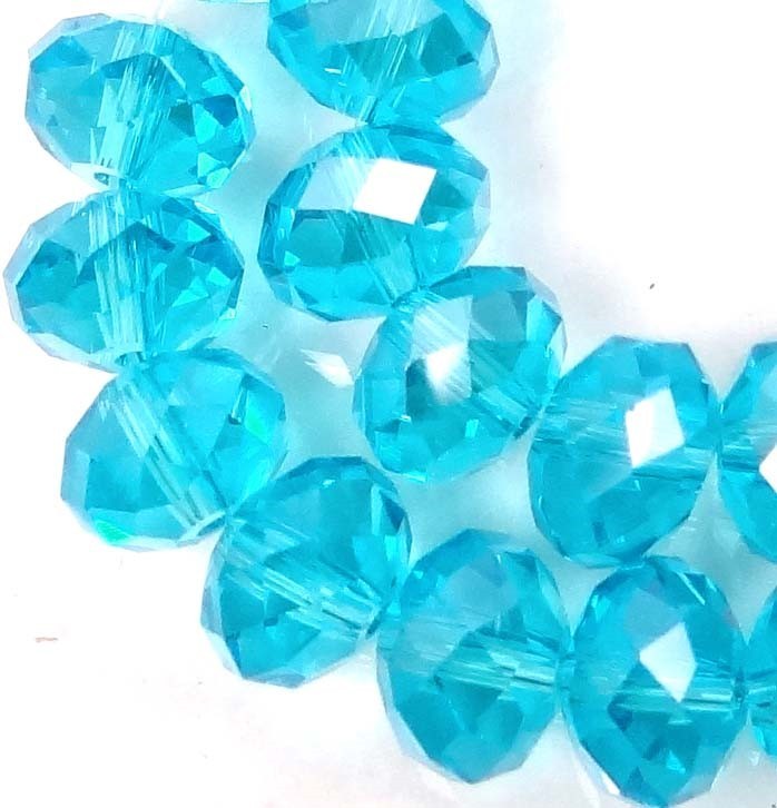 10x7mm Aqua Blue Glass Quartz Faceted Rondelle Beads (25)