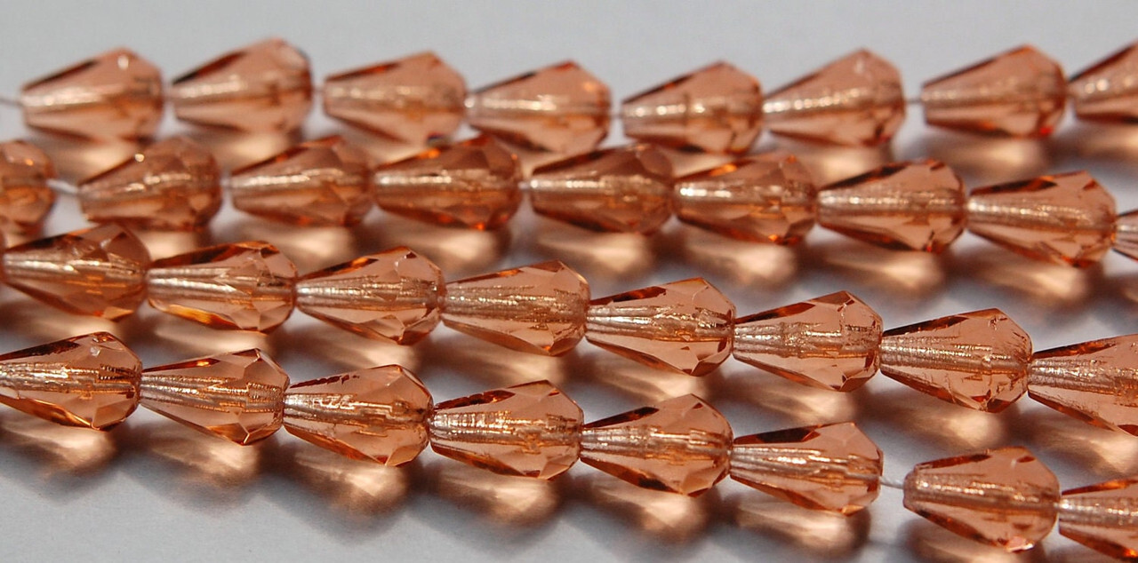 10x7mm Peach Teardrop Czech Faceted Glass Beads (10)