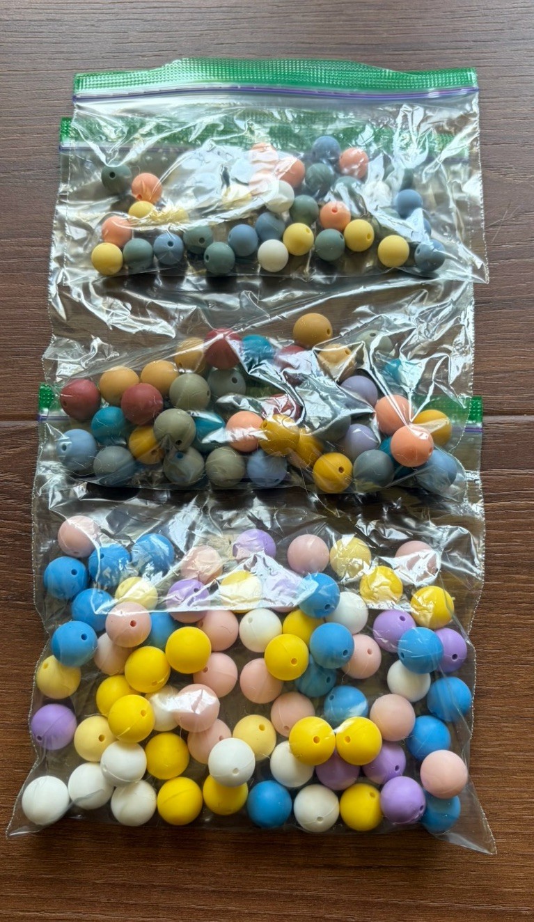 Lot of 130+ round silicone beads in assorted solid colors/sizes–NEW