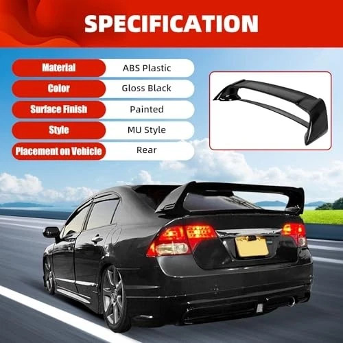 Rear Trunk Spoiler Wing Compatible with 2006-2011 Honda Civic 4 Door Sedan