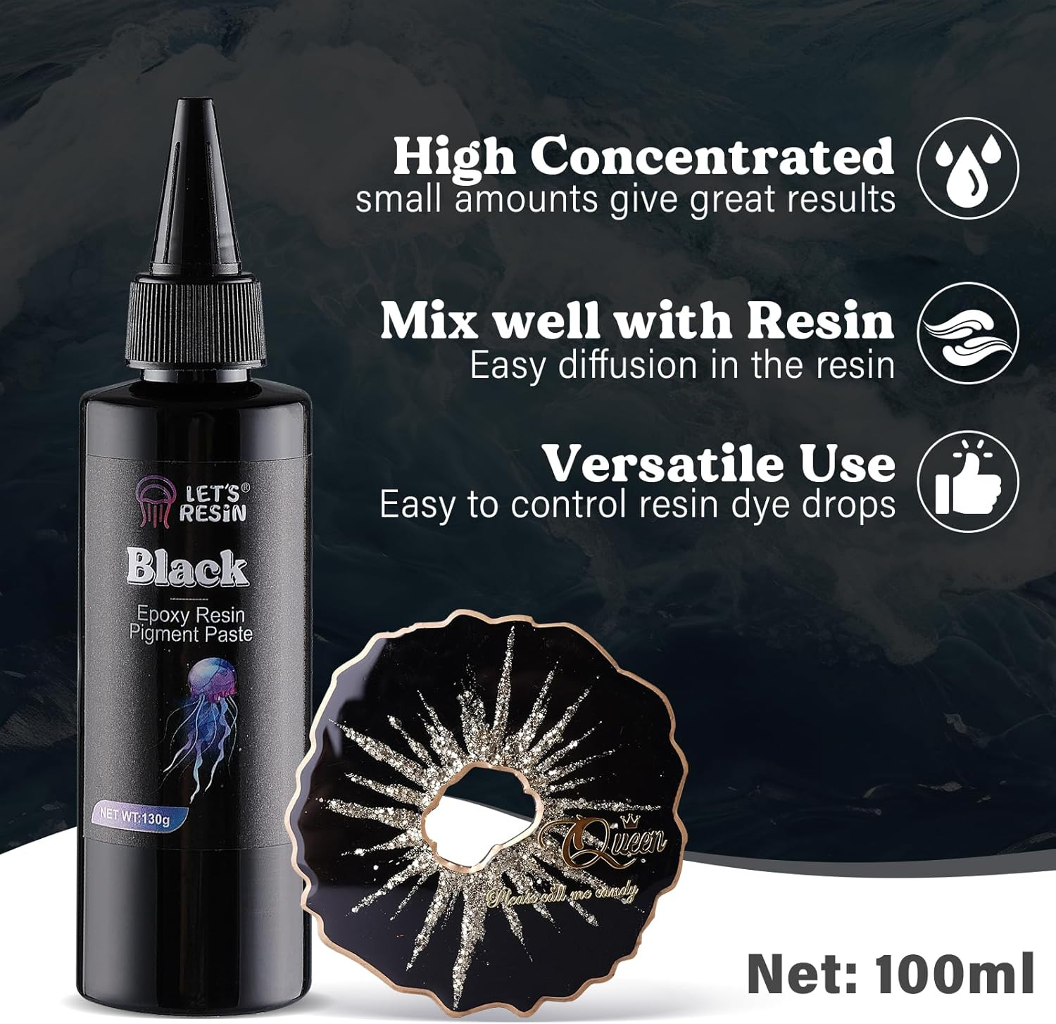 LET’S RESIN High Concentrated Black Epoxy Resin Pigment Paste, 100Ml, Opaque Res