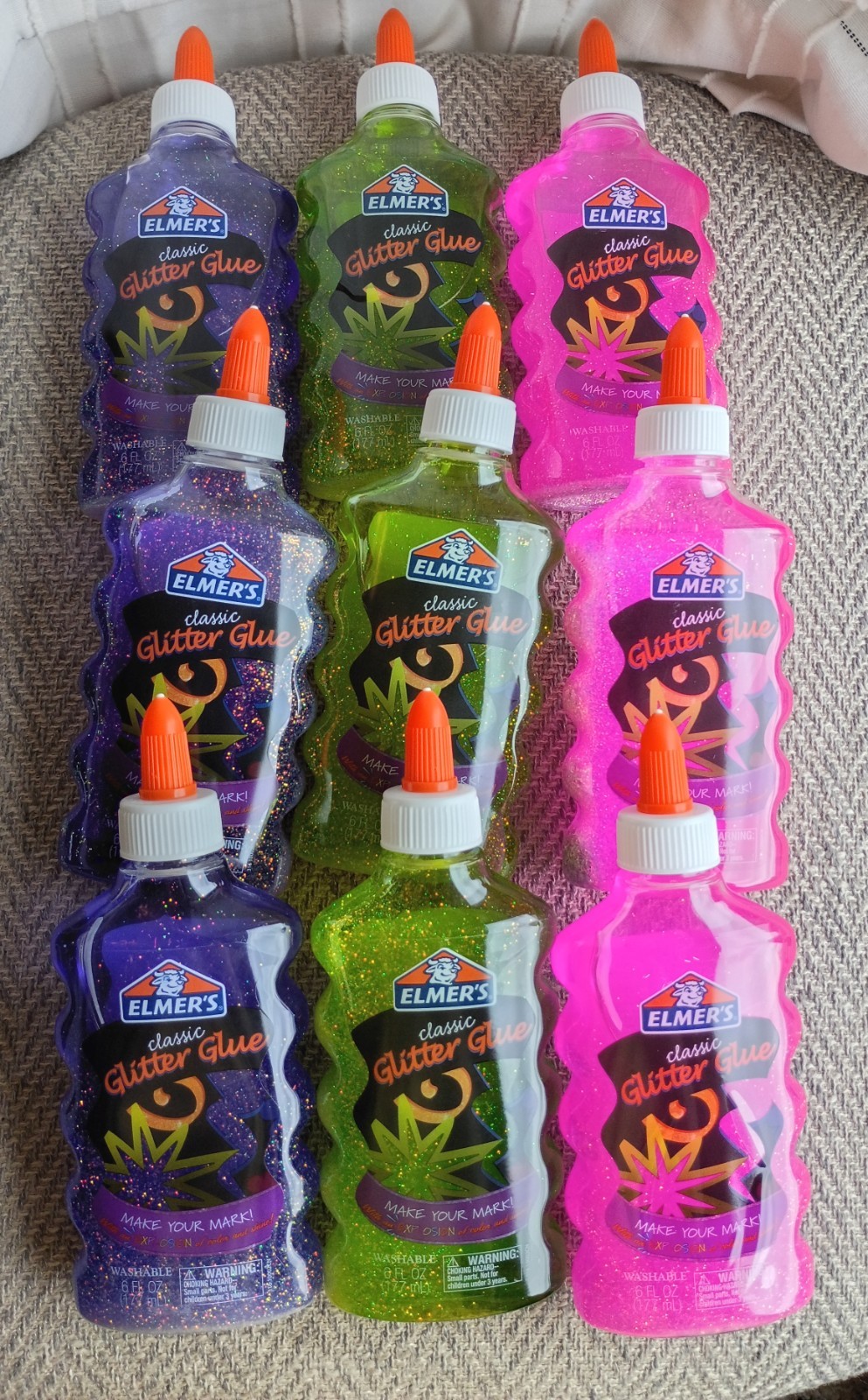Elmer’s Classic Washable Glitter Glue 6 oz Bottles Lot Of 9 Green/Pink/Purple