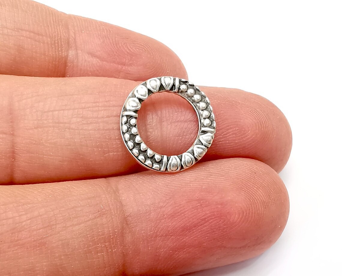 5 Pcs Circle Double Sided Connector Antique Silver Plated Findings 16mm G33769