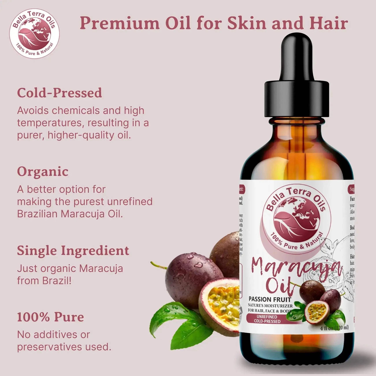 Maracuja Oil: Cold-Pressed Passion Fruit Extract, Ideal for Skin and Hair