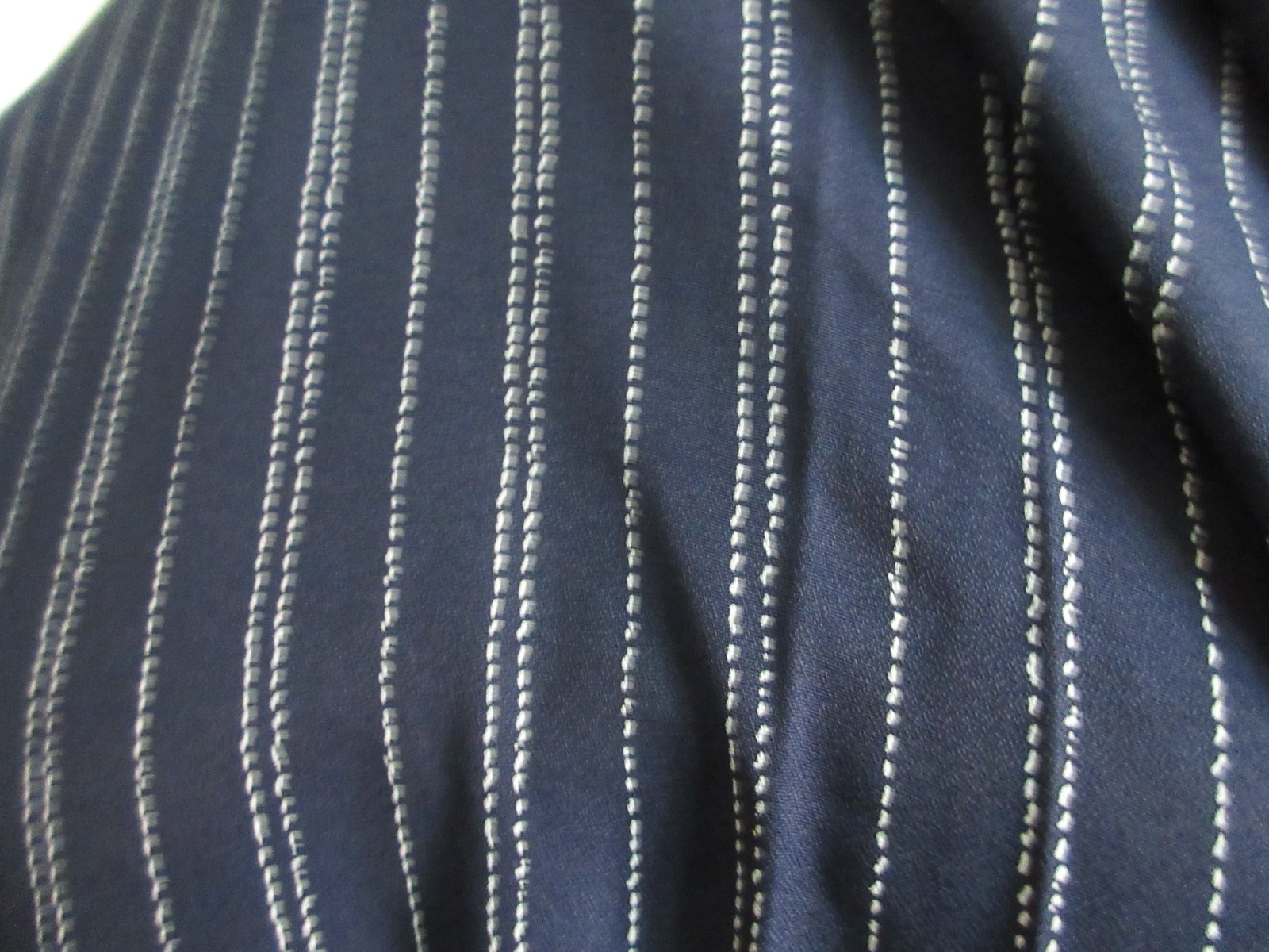 Navy Blue Fabric w/White Pinstripes, 61″ Wide x 2 3/4 yds, Rayon Blend