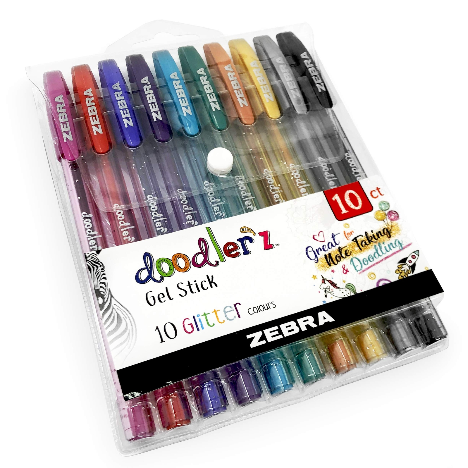 Zebra Z-Grip Glitter Pens-Doodler’z -1.0mm-Assorted Glitter Colours -Pack of 10