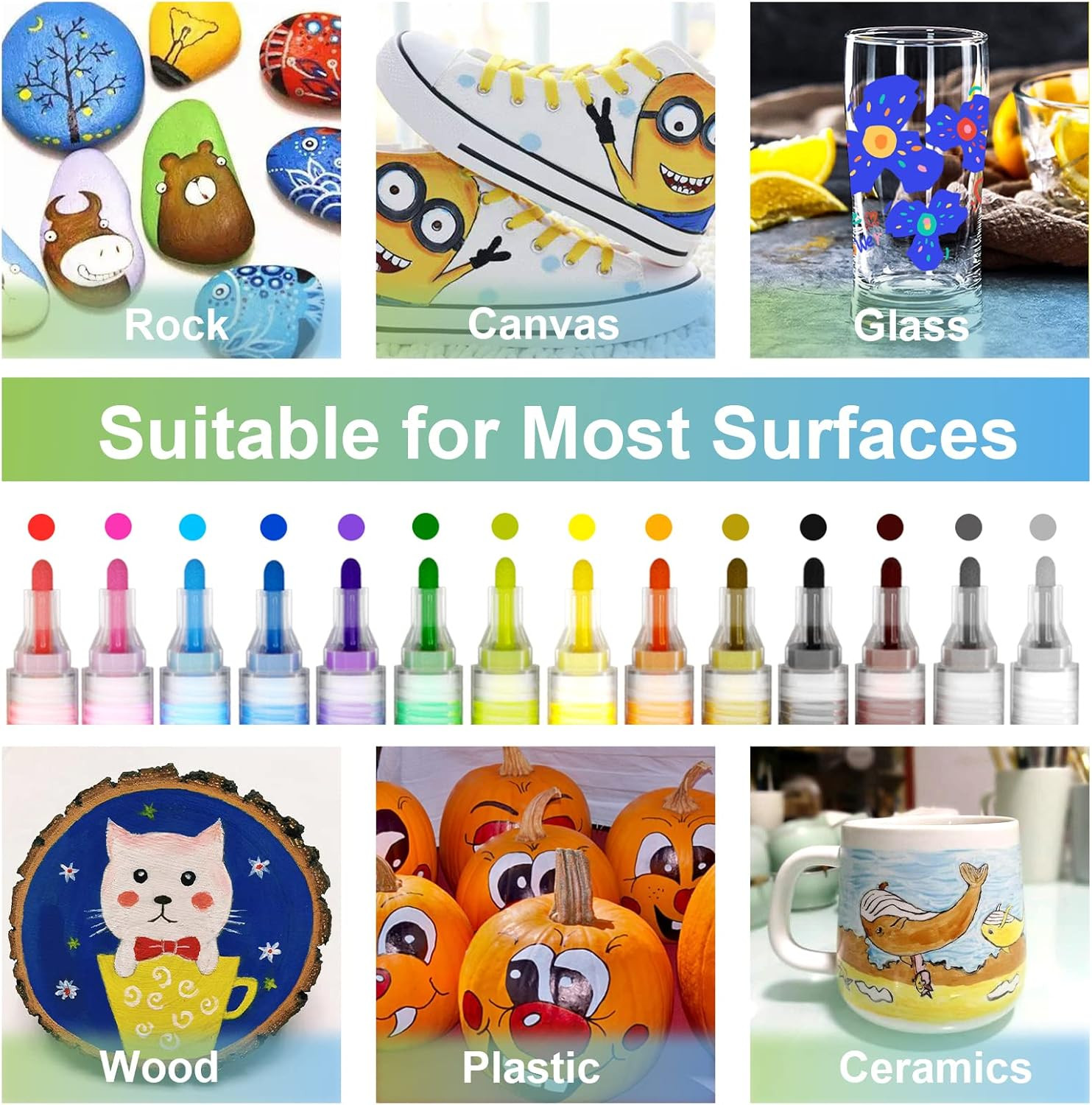 14 Colors Acrylic Paint Pens for Rock Wood Glass Fabric Ceramic Craft Marke