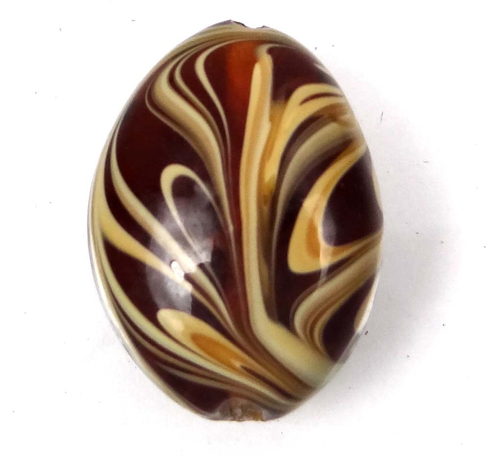 Lampwork Handmade Glass Amber Taffy Swirl Oval Pendant Focal Bead 30mm