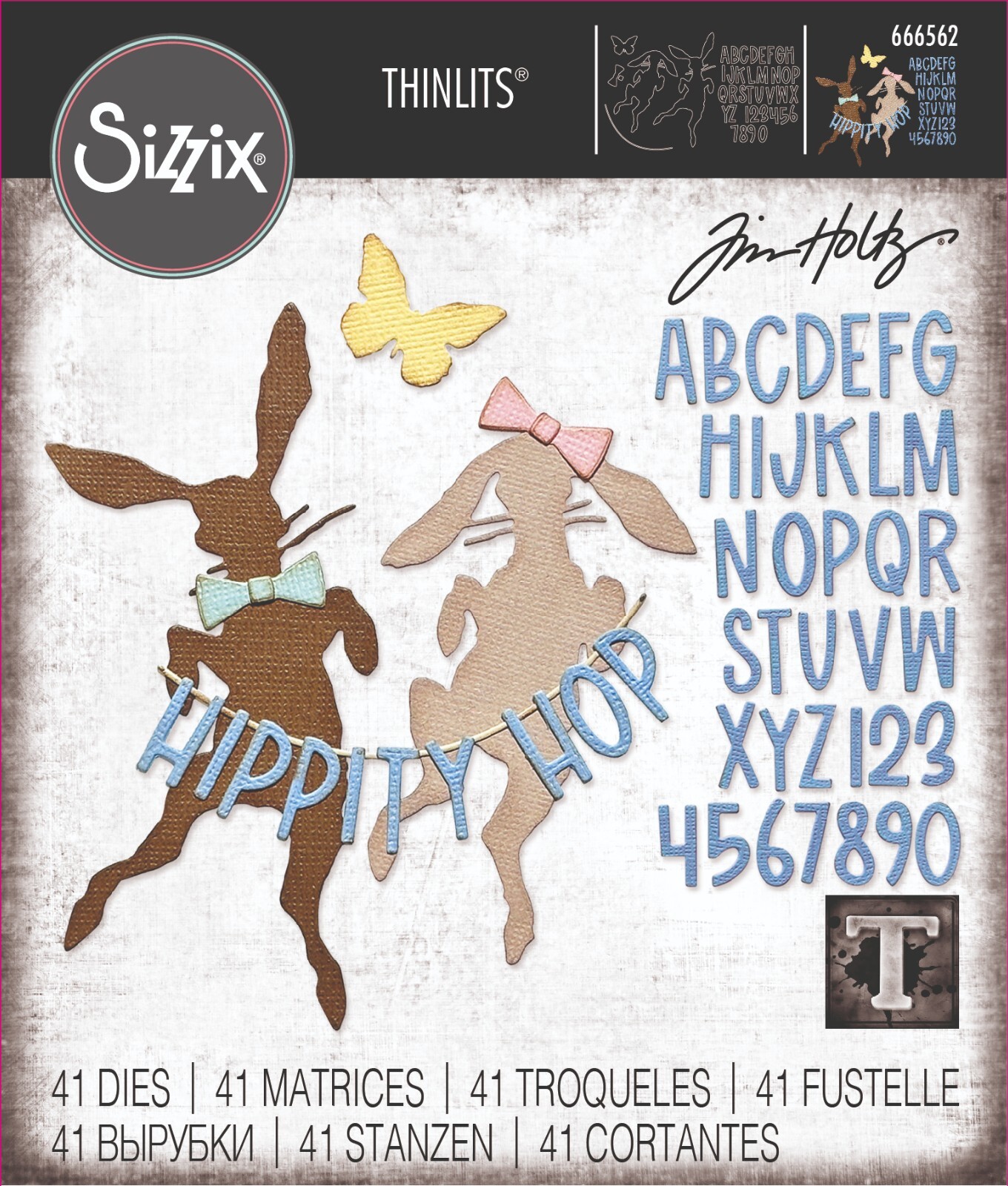 Tim Holtz Vault “HIPPITY HOP” Bunnies Sizzix Thinlits Cutting Dies Spring 2024
