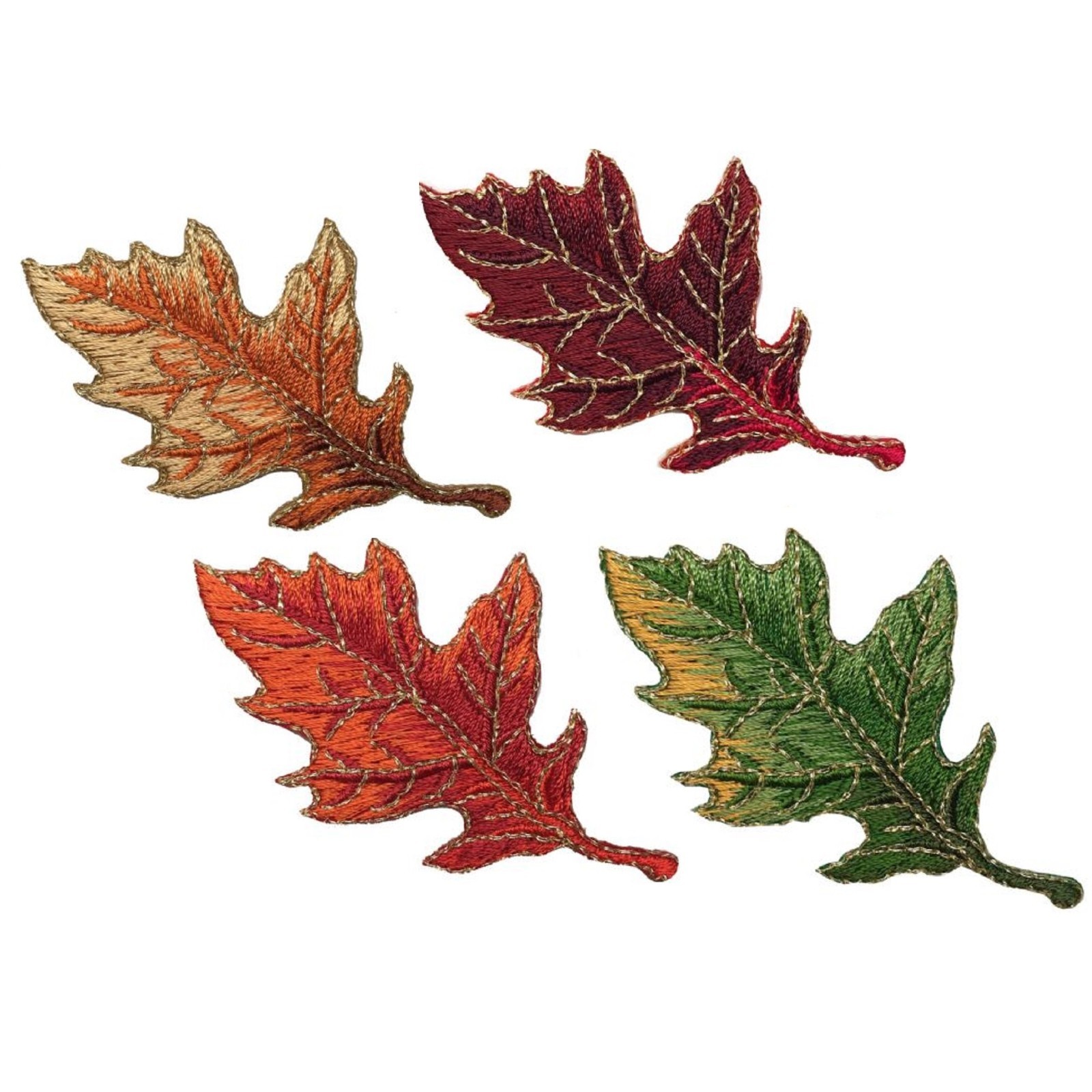 4-Pack Oak Leaf Applique Patch Set Embroidered Autumn Fall Badges 2-7/8″ Iron On