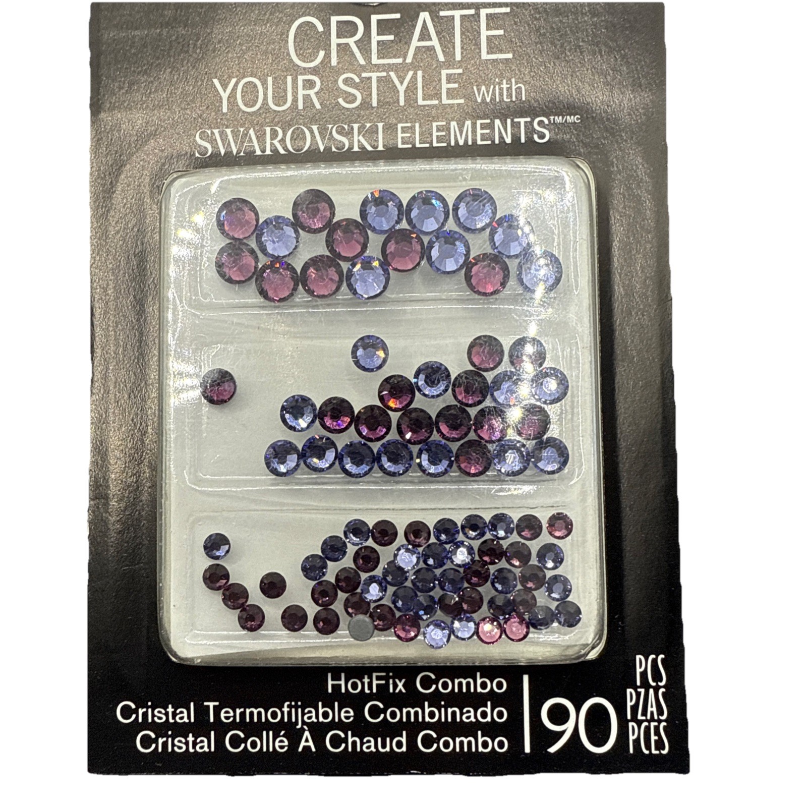 Swarovski Elements Hotfix Crystal Rhinestones Tanzanite Amethyst Combo Pack 90pc