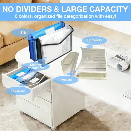 3Pcs Plastic Expanding File Folder, Transparent envelopes Blue+black+tea Grey