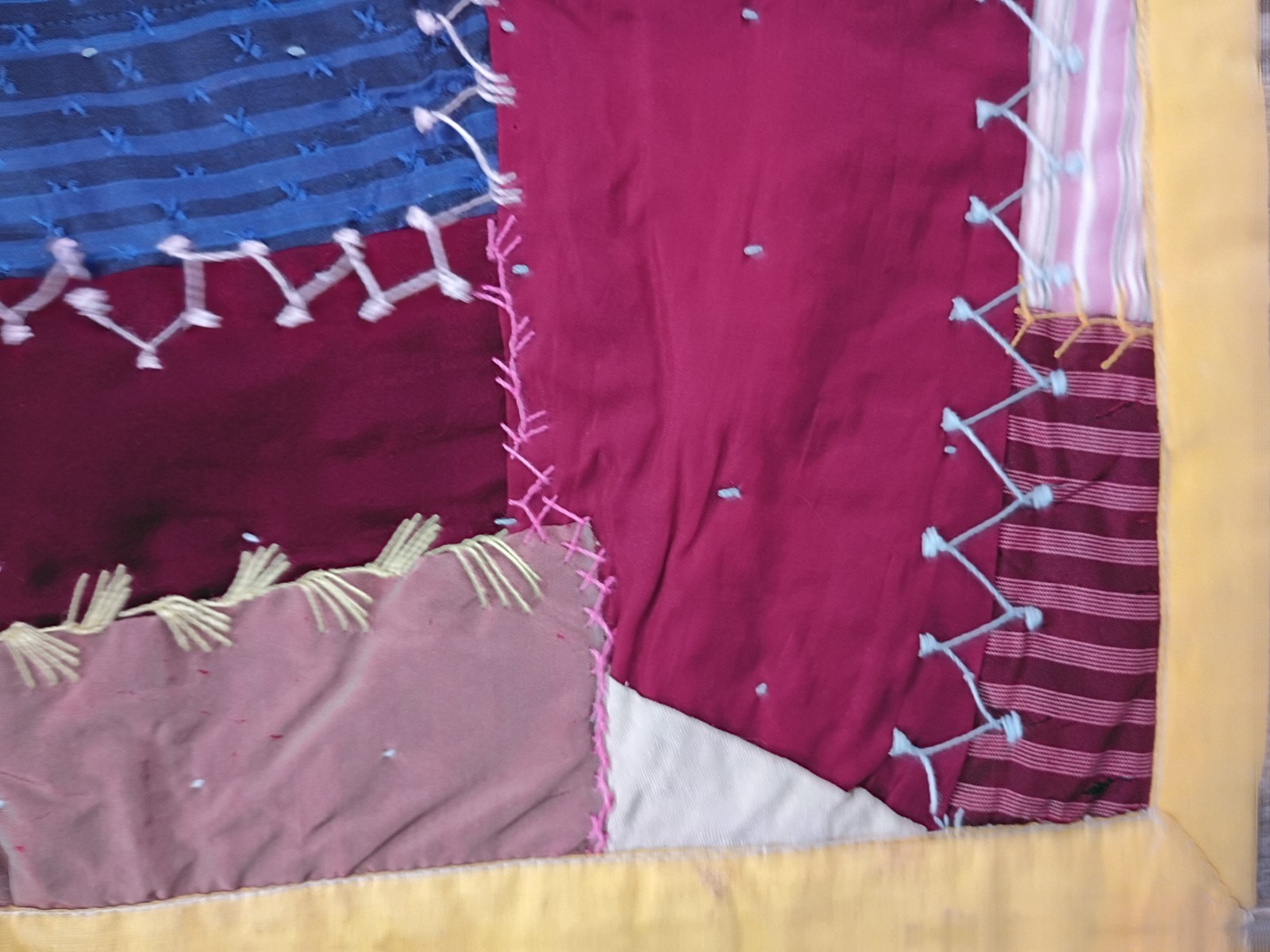 Crazy Quilt Throw Art Heirloom Fabric Abstract Embroidery Skillfully Made